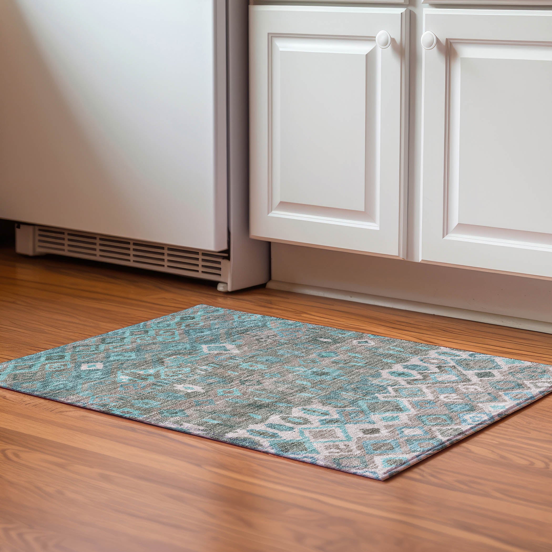 Dublin Machine Washable Transitional Teal Rug 1'8" x 2'6" #shape_Rectangle