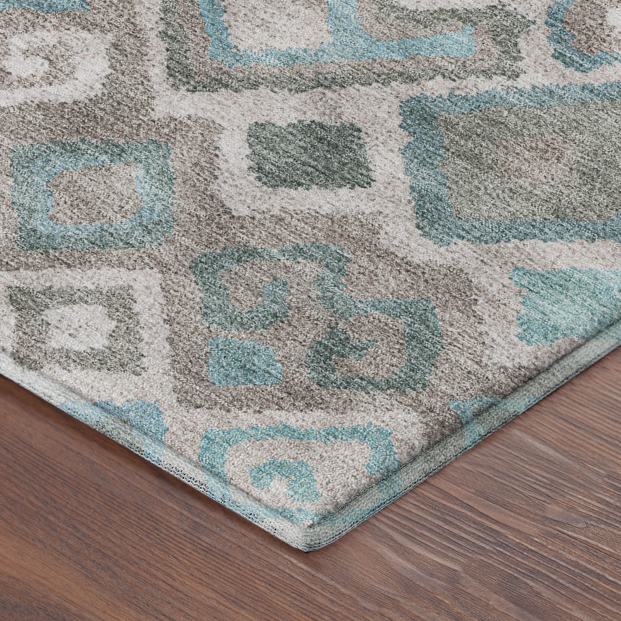 Dublin Machine Washable Transitional Teal Rug 1'8" x 2'6" #shape_Rectangle