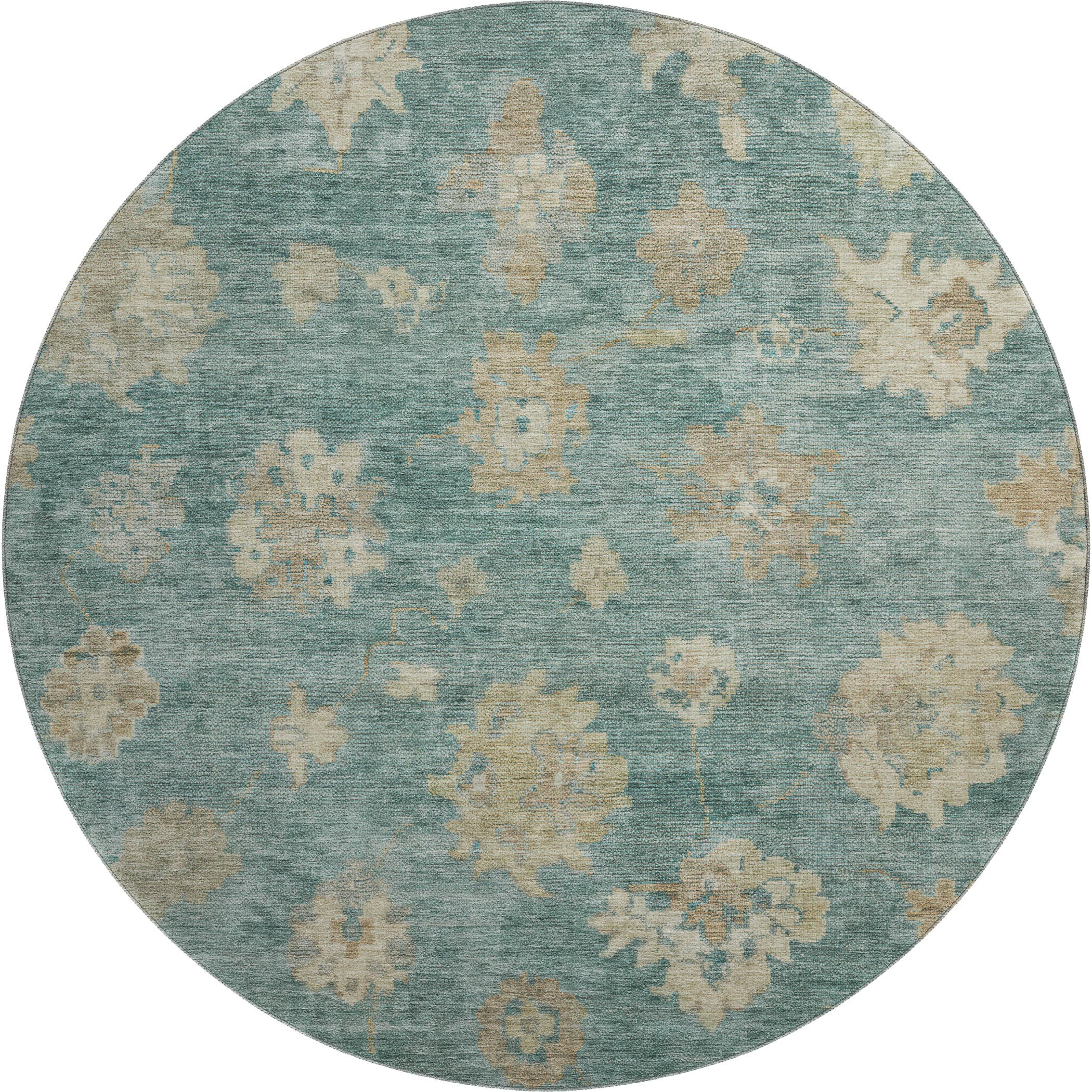 Mostar Machine Washable Traditional Aloe Green Rug 8' x 8' #shape_Round