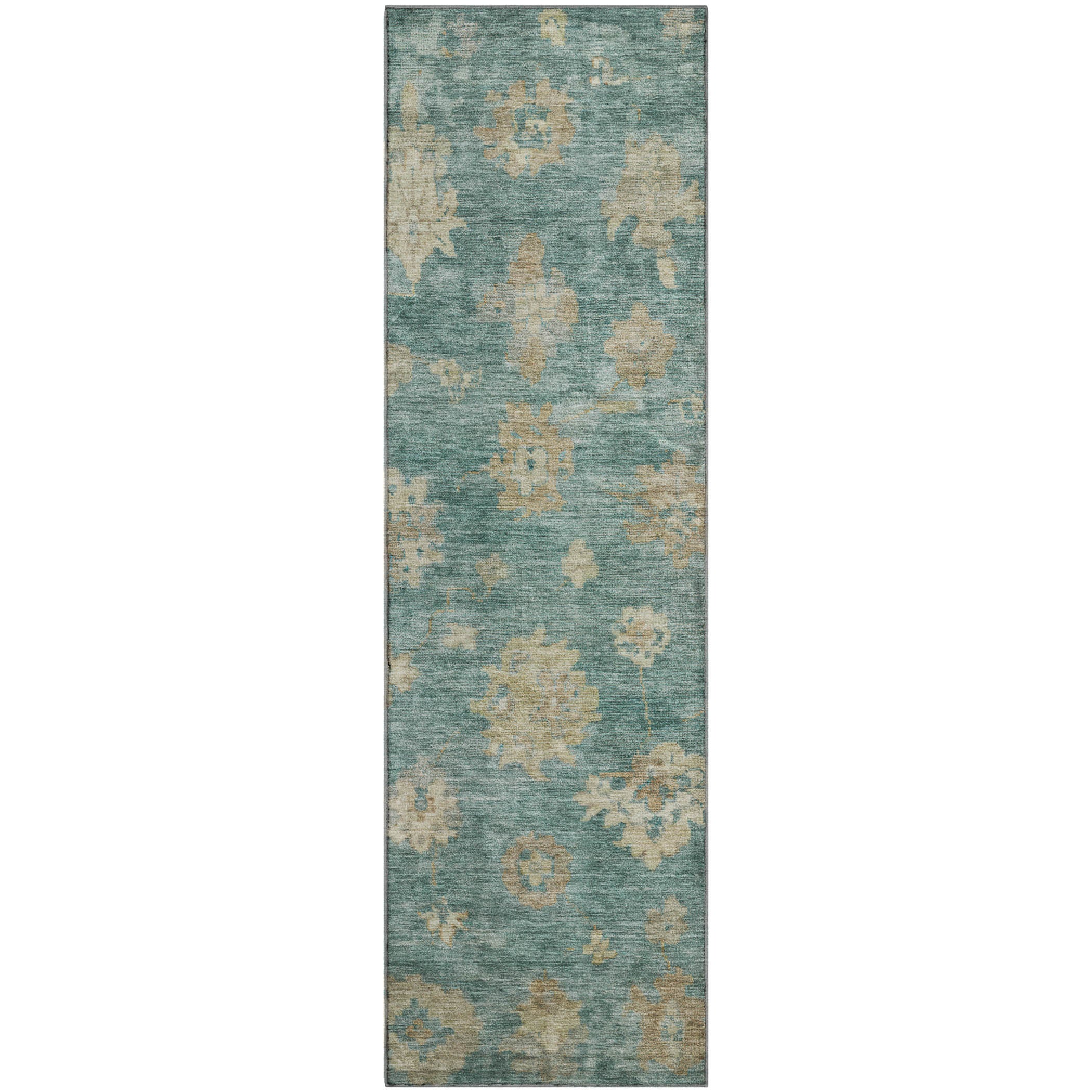 Mostar Machine Washable Traditional Aloe Green Rug 2'3" x 7'6" #shape_Runner