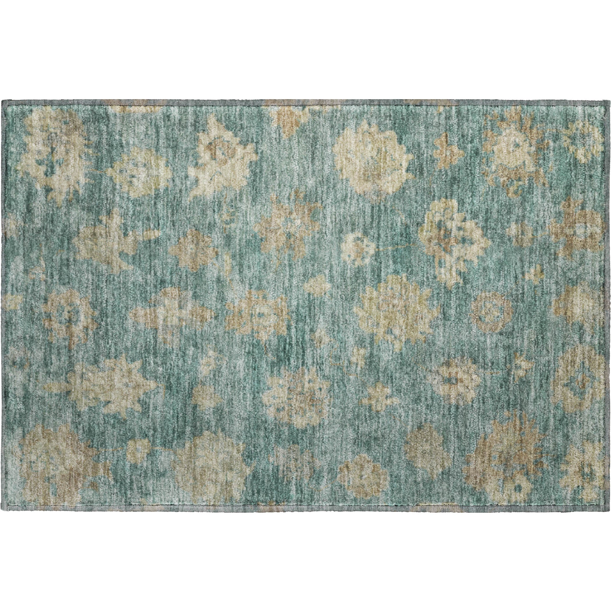 Mostar Machine Washable Traditional Aloe Green Rug 1'8" x 2'6" #shape_Rectangle