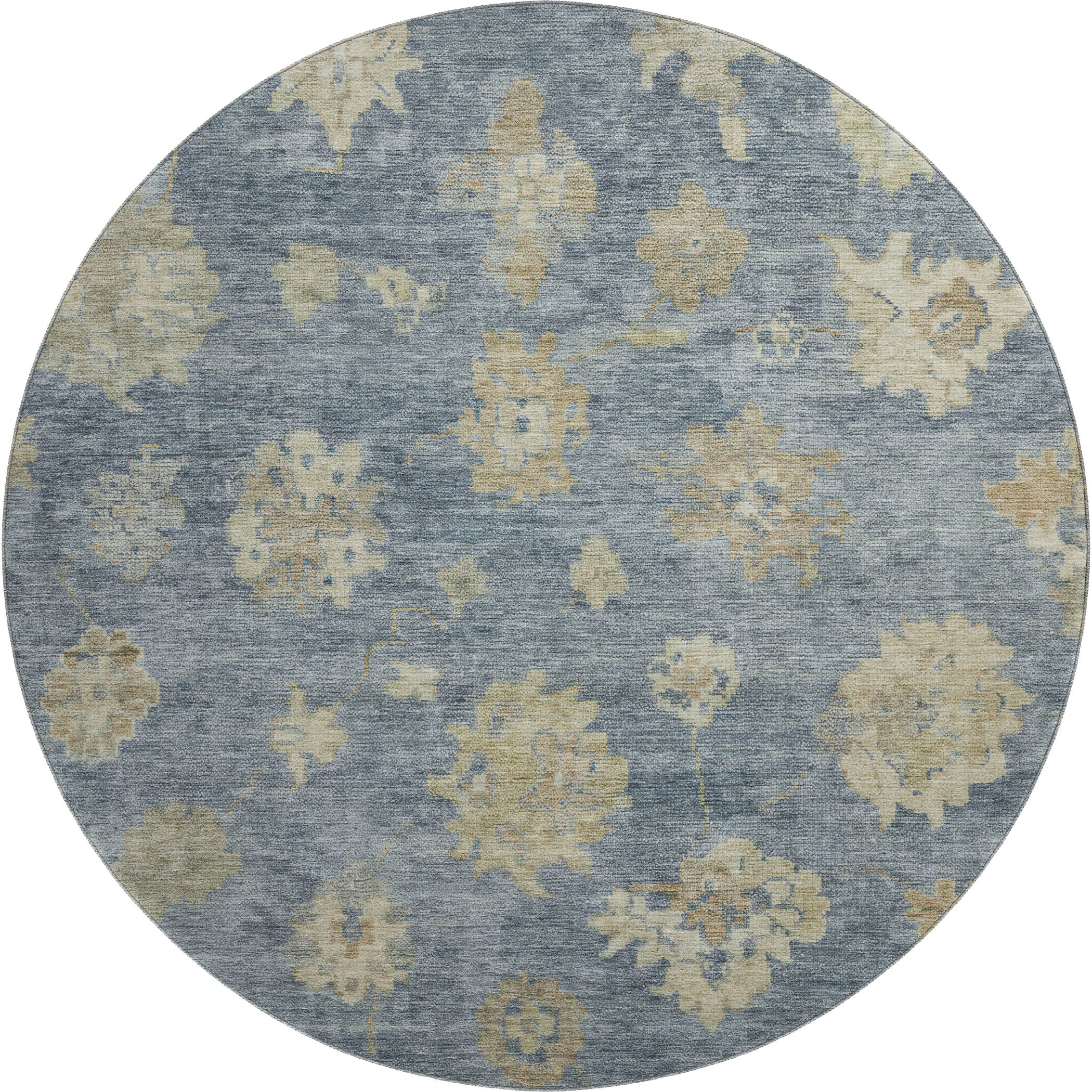 Mostar Machine Washable Traditional Blue Rug 8' x 8' #shape_Round