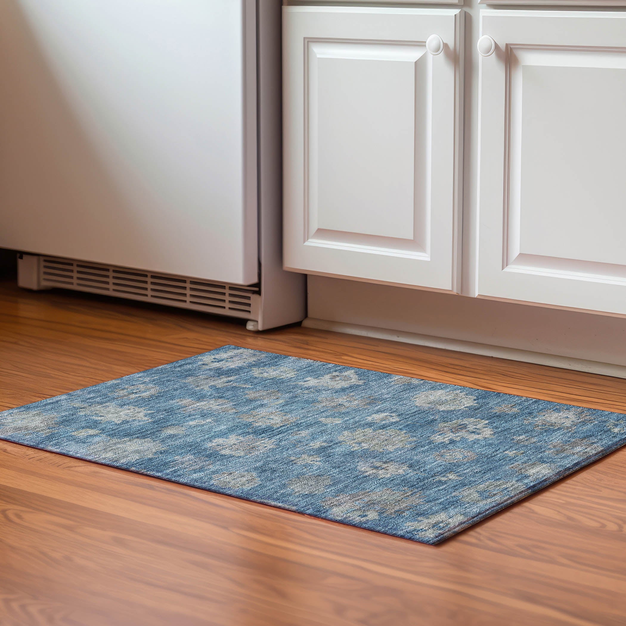Mostar Machine Washable Traditional Denim Blue Rug 1'8" x 2'6" #shape_Rectangle