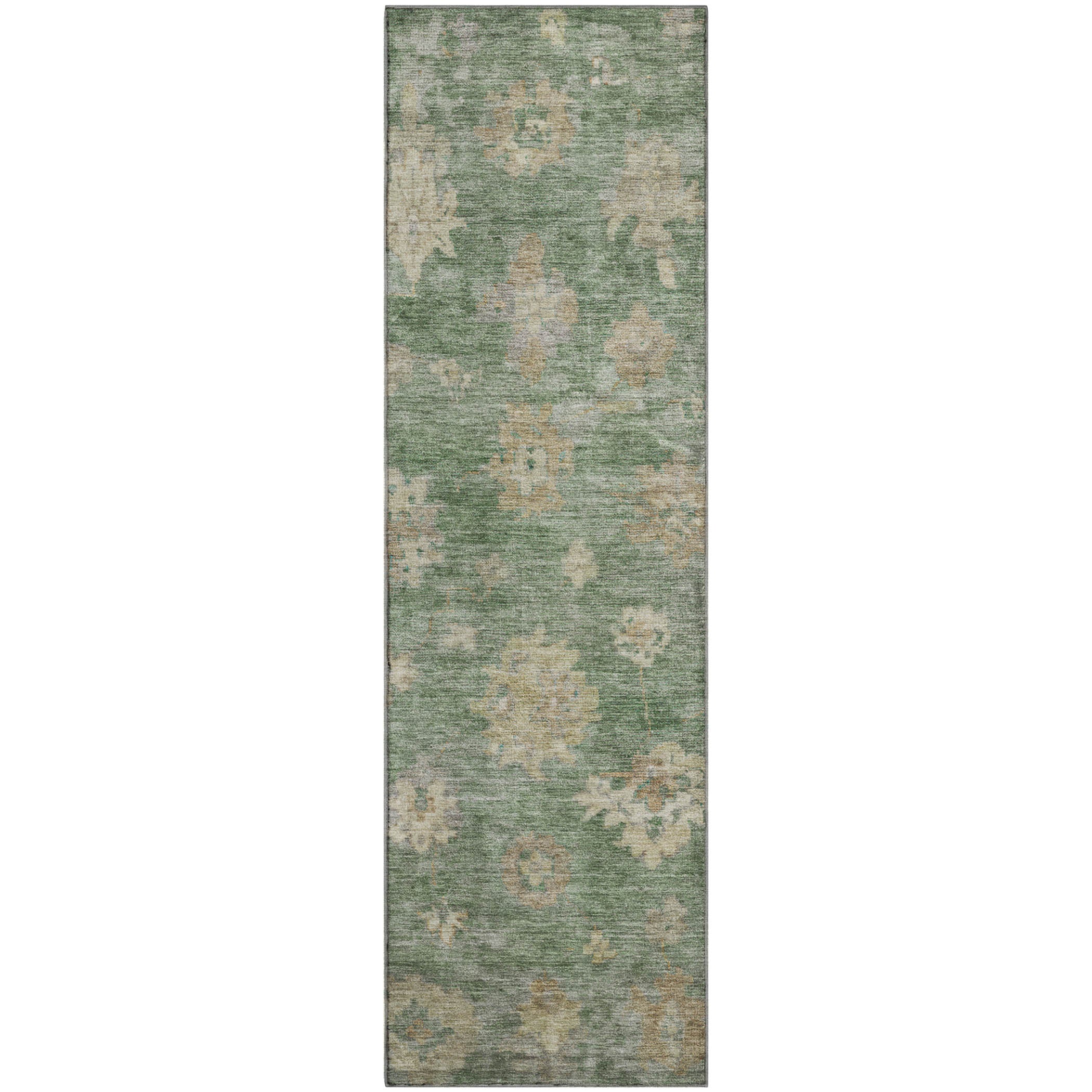 Mostar Machine Washable Traditional Fern Green Rug 2'3" x 7'6" #shape_Runner