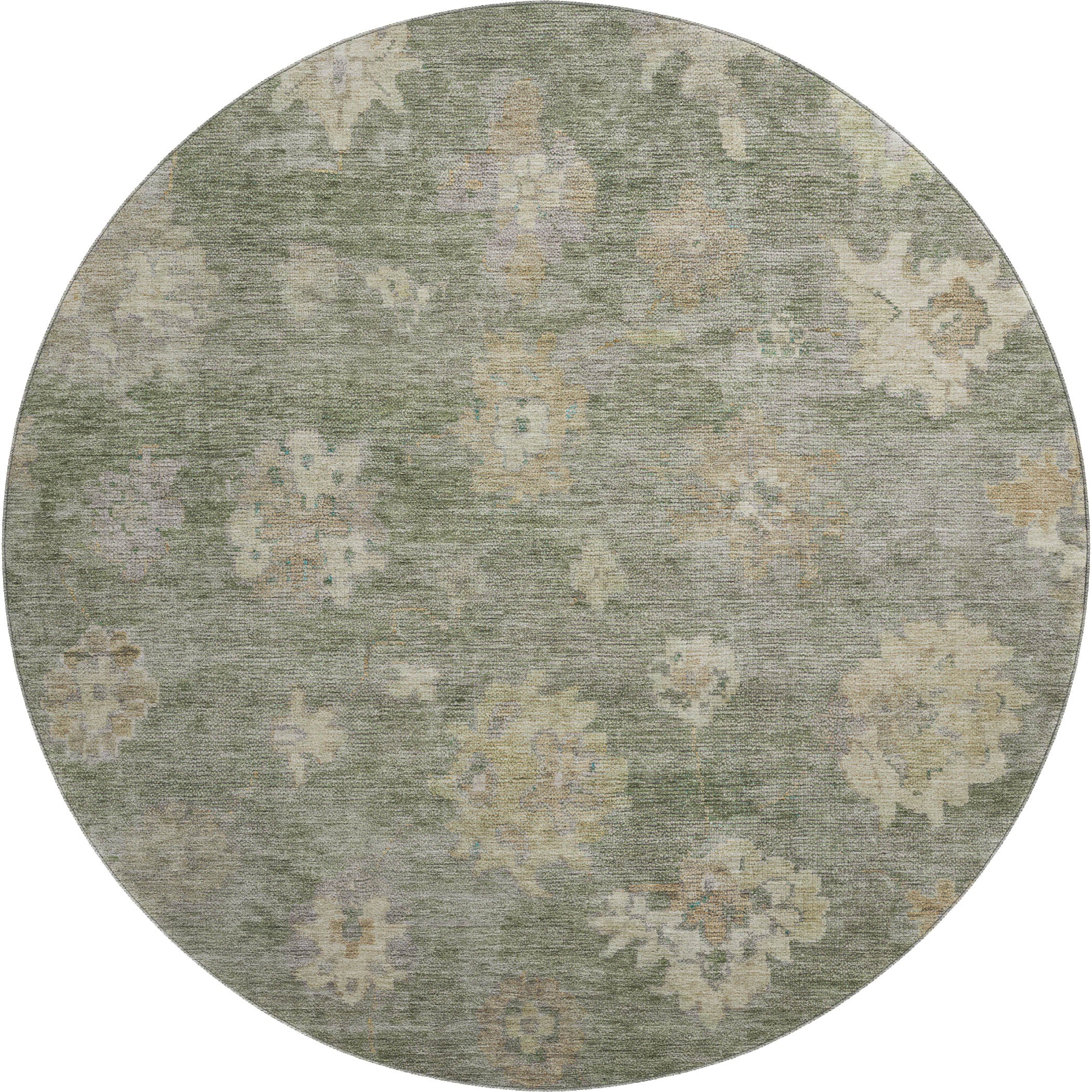 Mostar Machine Washable Traditional Sage Green Rug 8' x 8' #shape_Round