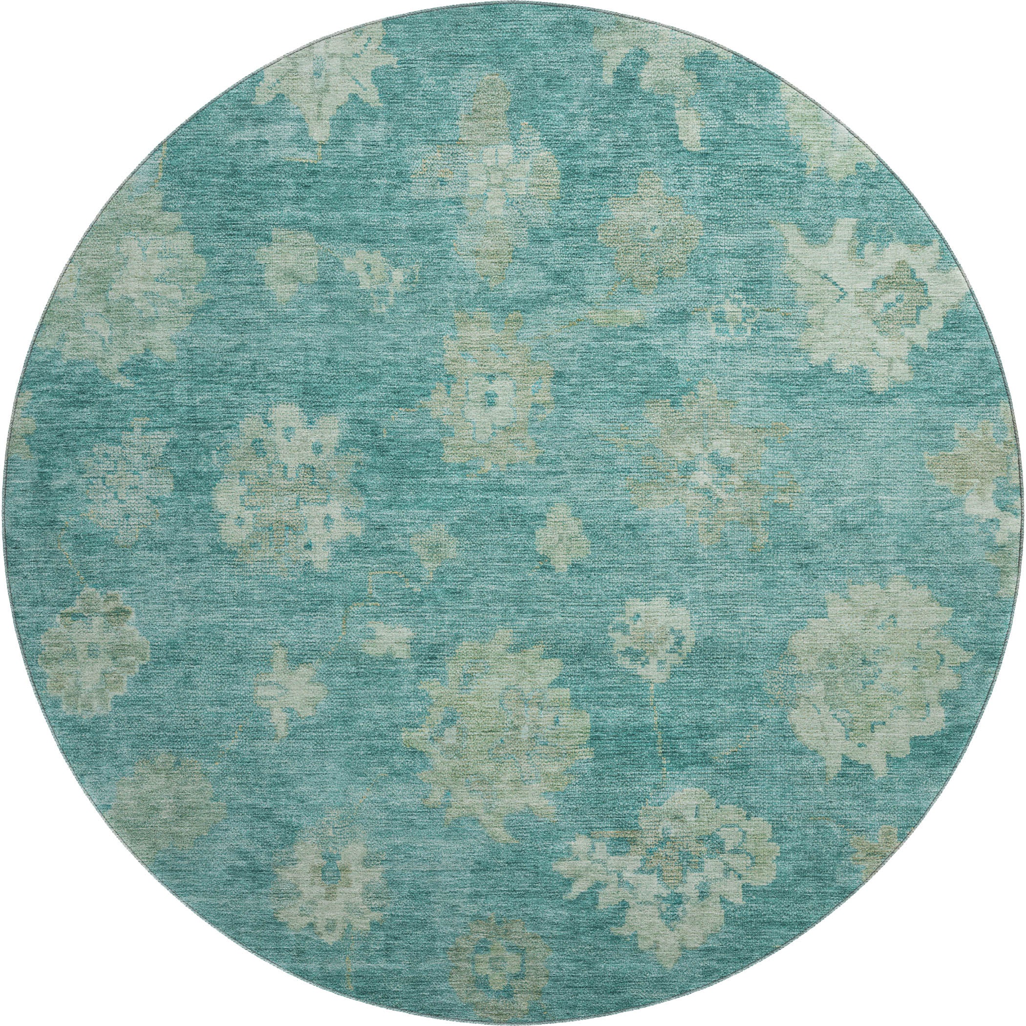 Mostar Machine Washable Traditional Teal Rug 8' x 8' #shape_Round