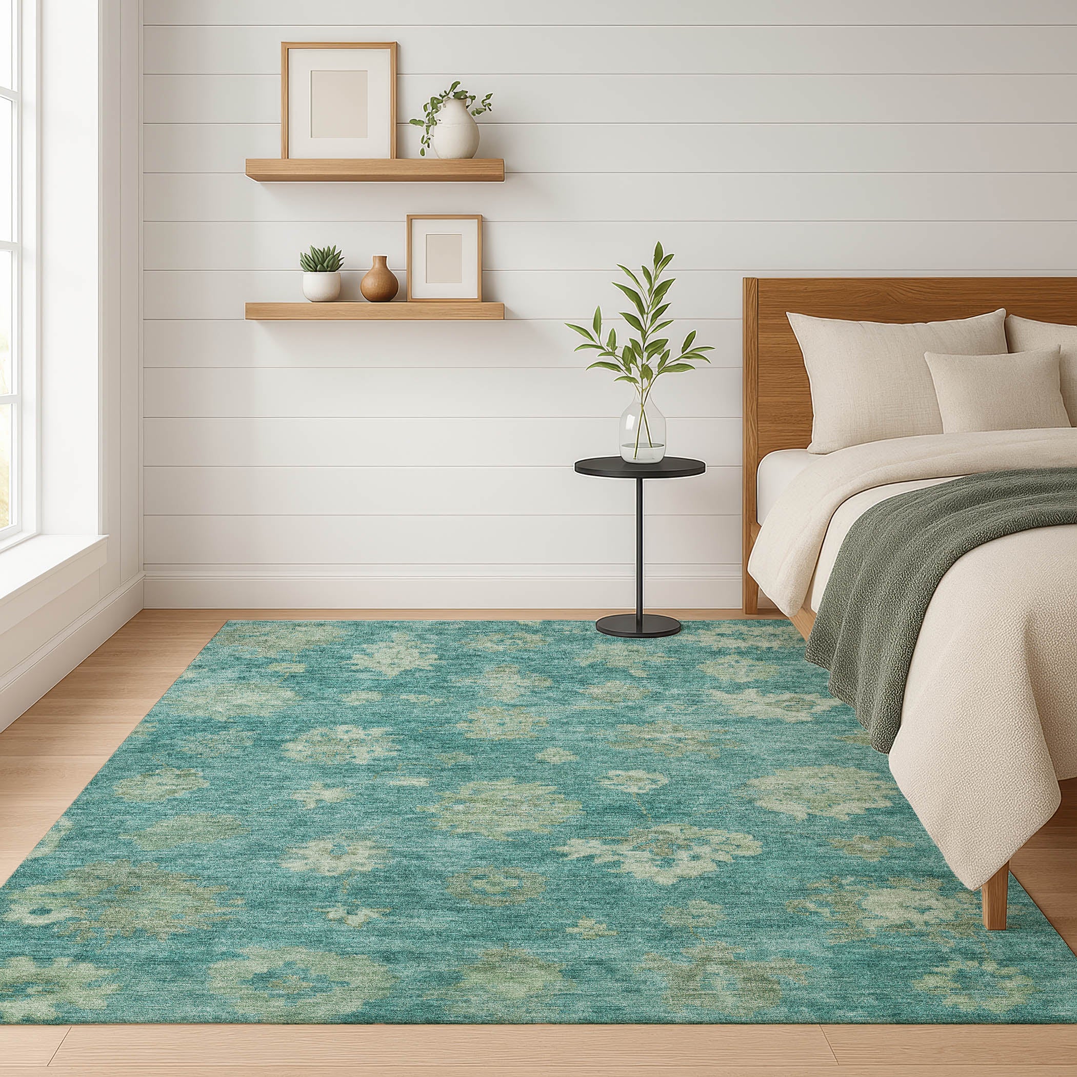 Mostar Machine Washable Traditional Teal Rug 3' x 5' #shape_Rectangle