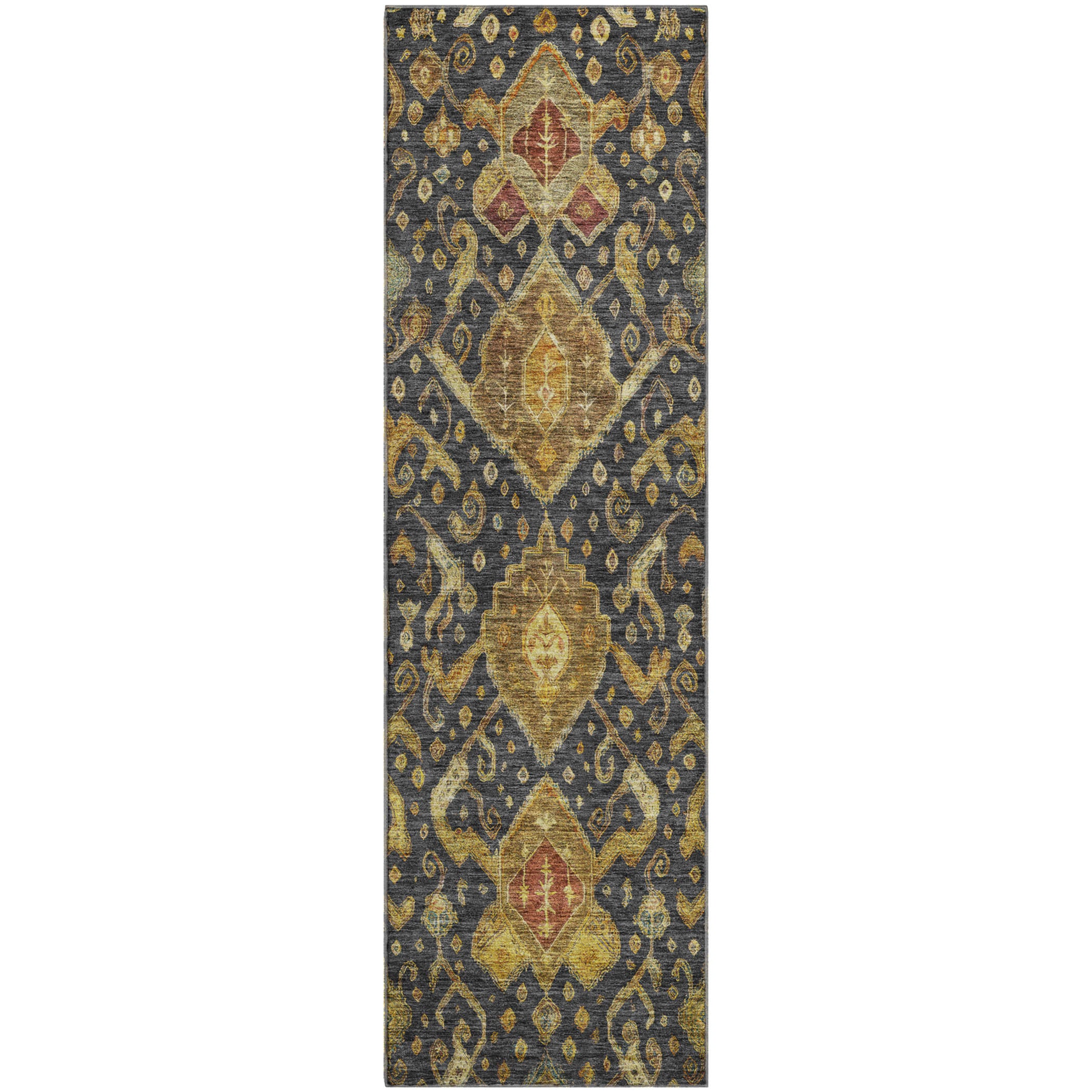 Salzburg Machine Washable Traditional Charcoal Gray Rug 2'3" x 7'6" #shape_Runner