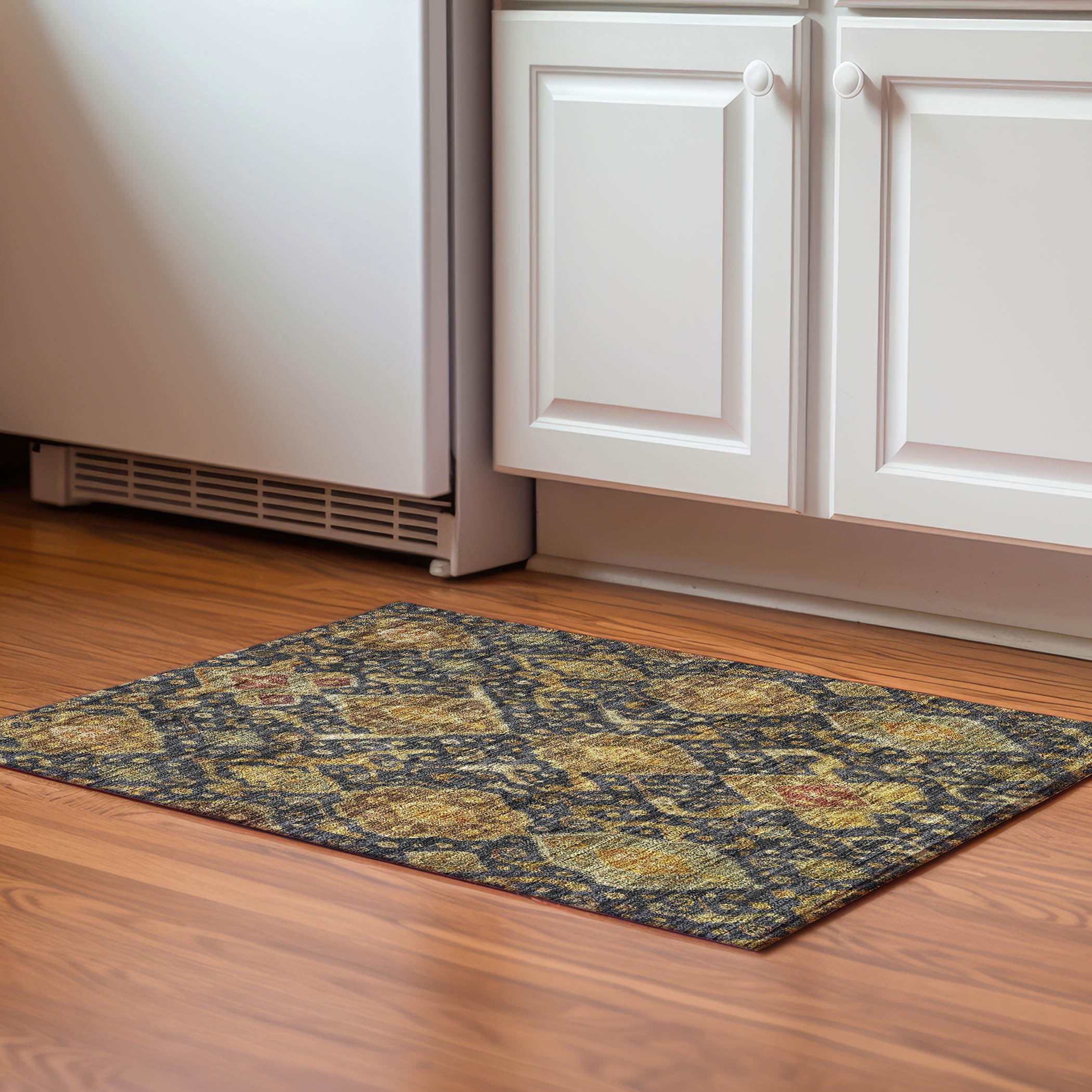 Salzburg Machine Washable Traditional Charcoal Gray Rug 1'8" x 2'6" #shape_Rectangle