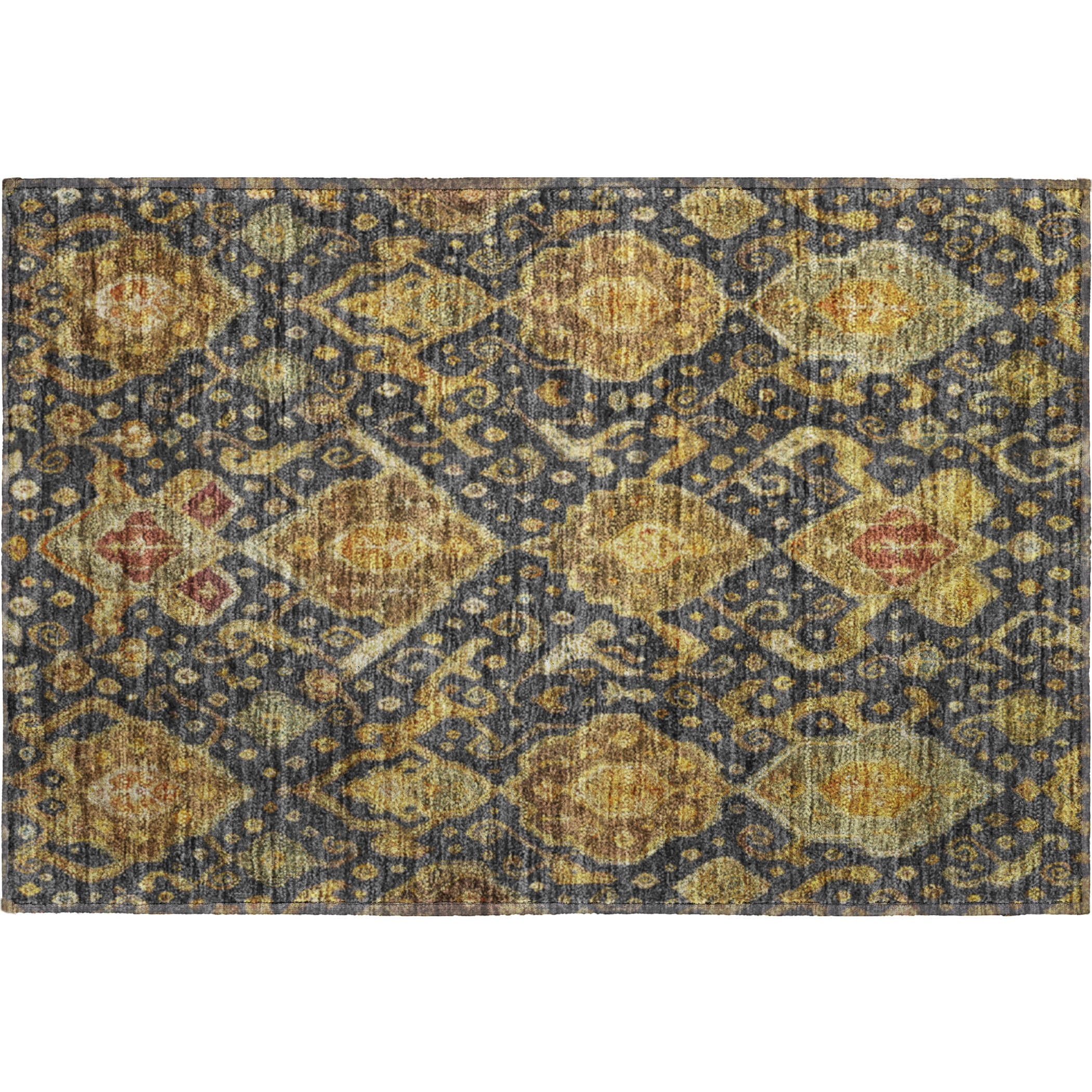 Salzburg Machine Washable Traditional Charcoal Gray Rug 1'8" x 2'6" #shape_Rectangle
