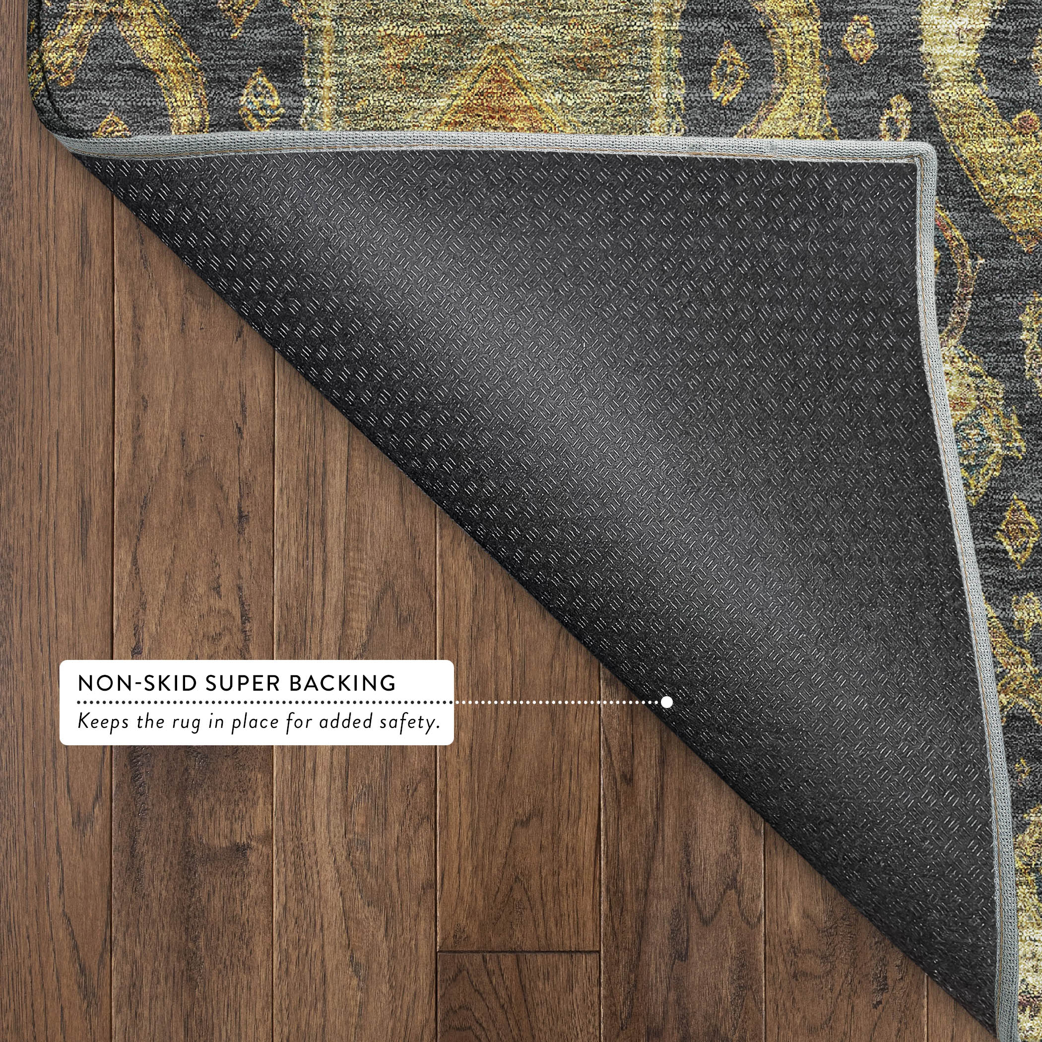 Salzburg Machine Washable Traditional Charcoal Gray Rug 1'8" x 2'6" #shape_Rectangle