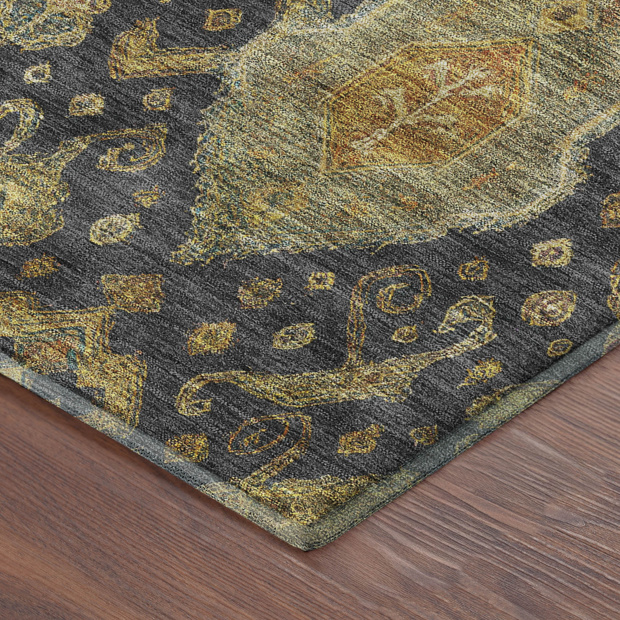 Salzburg Machine Washable Traditional Charcoal Gray Rug 1'8" x 2'6" #shape_Rectangle