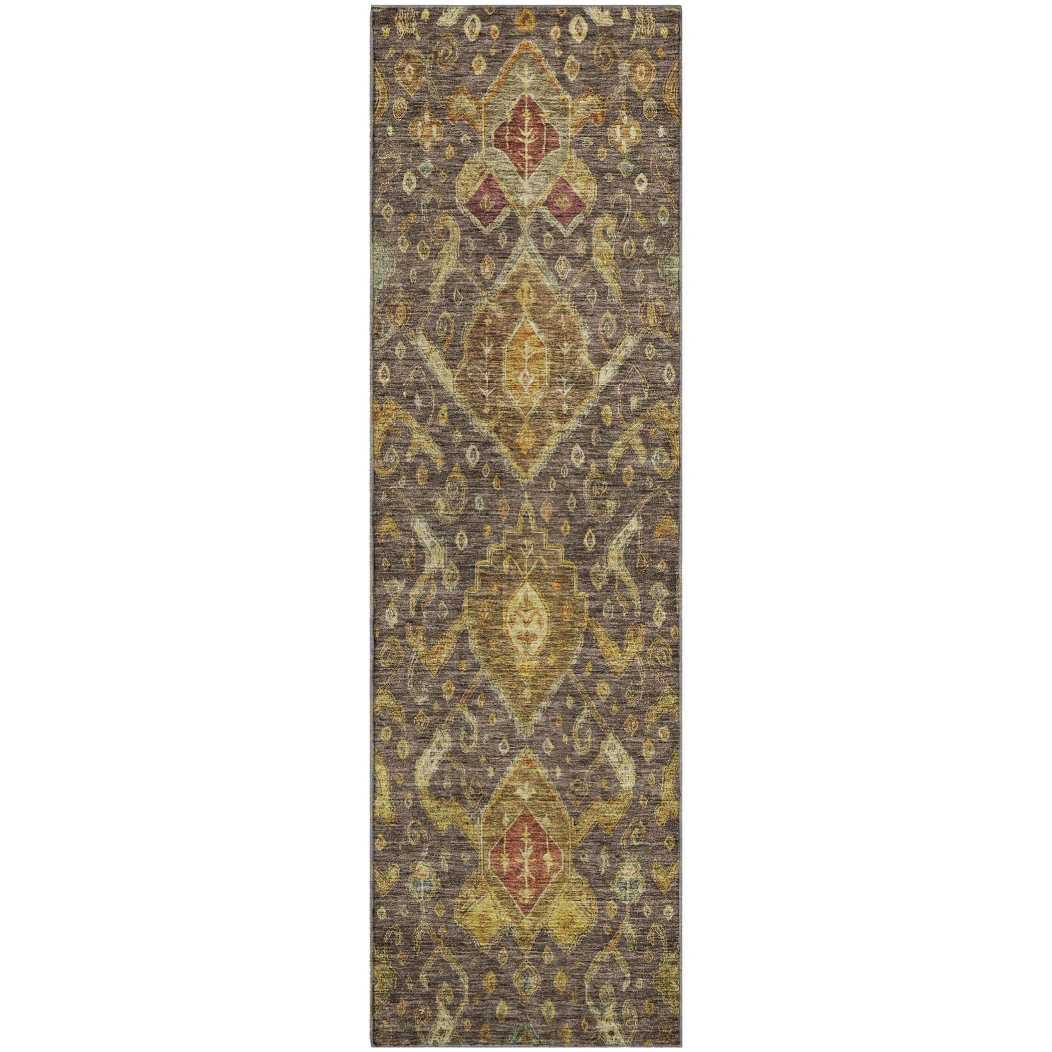 Salzburg Machine Washable Traditional Chocolate Brown Rug 2'3" x 7'6" #shape_Runner