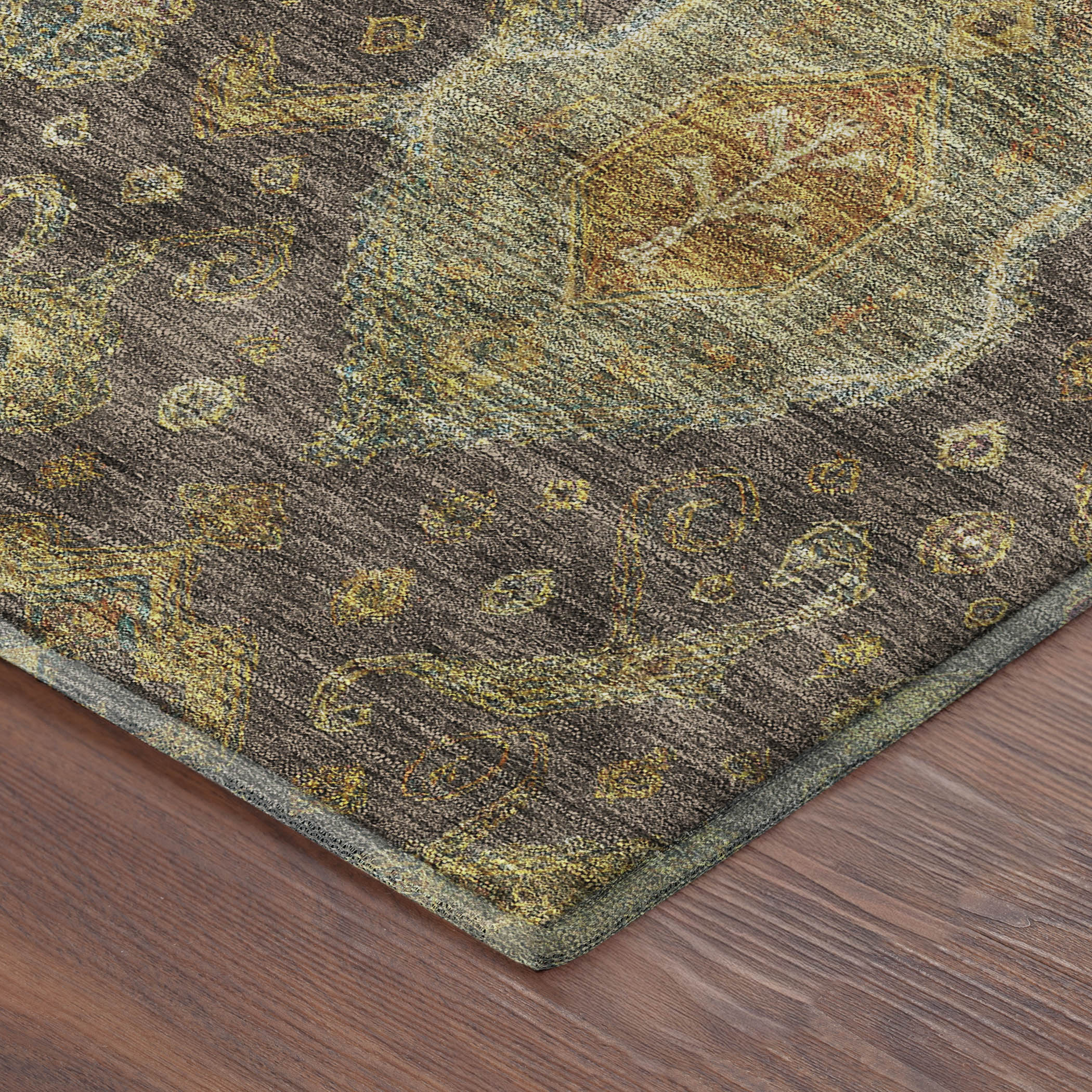 Salzburg Machine Washable Traditional Chocolate Brown Rug 1'8" x 2'6" #shape_Rectangle