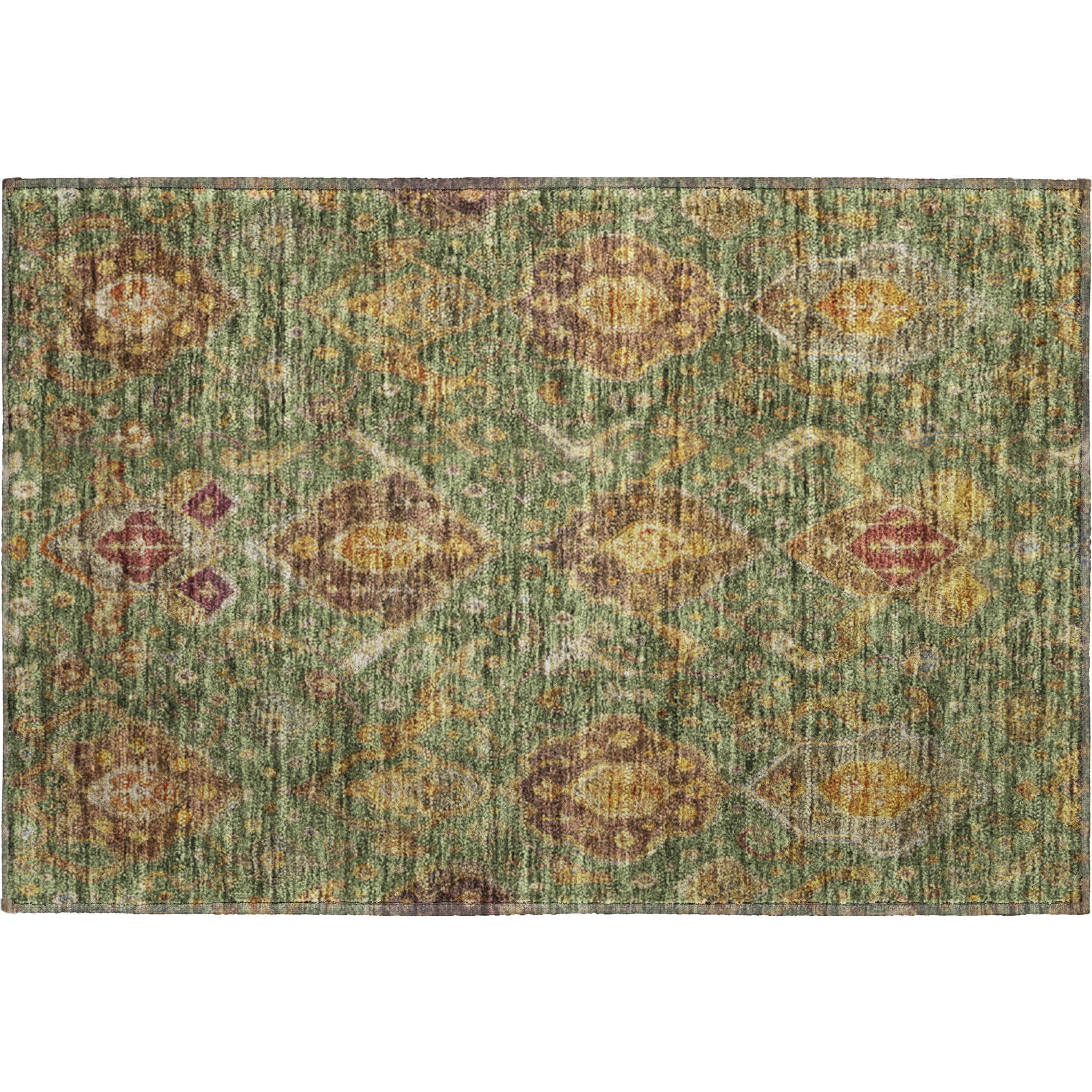 Salzburg Machine Washable Traditional Fern Green Rug 1'8" x 2'6" #shape_Rectangle
