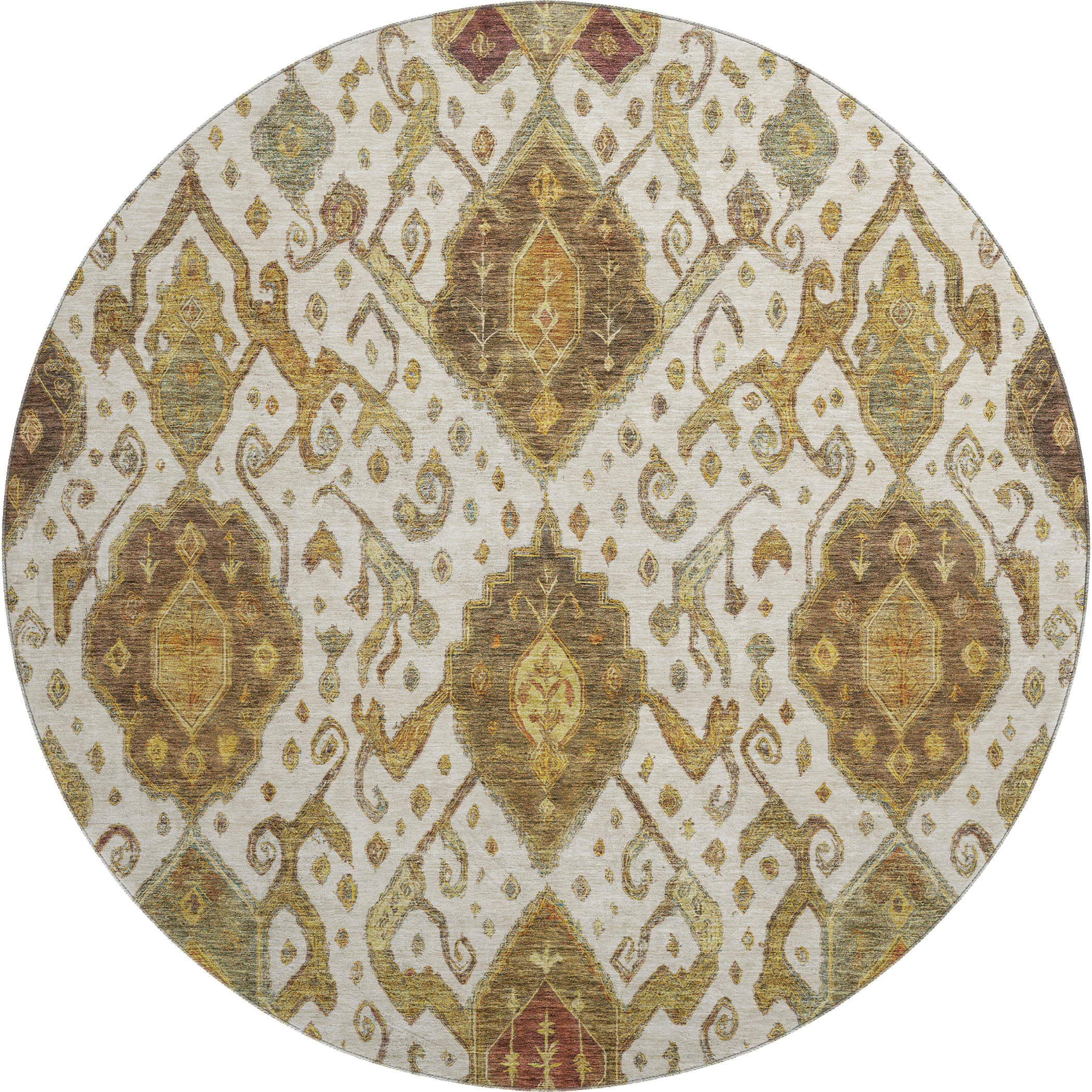 Salzburg Machine Washable Traditional Ivory Rug 8' x 8' #shape_Round
