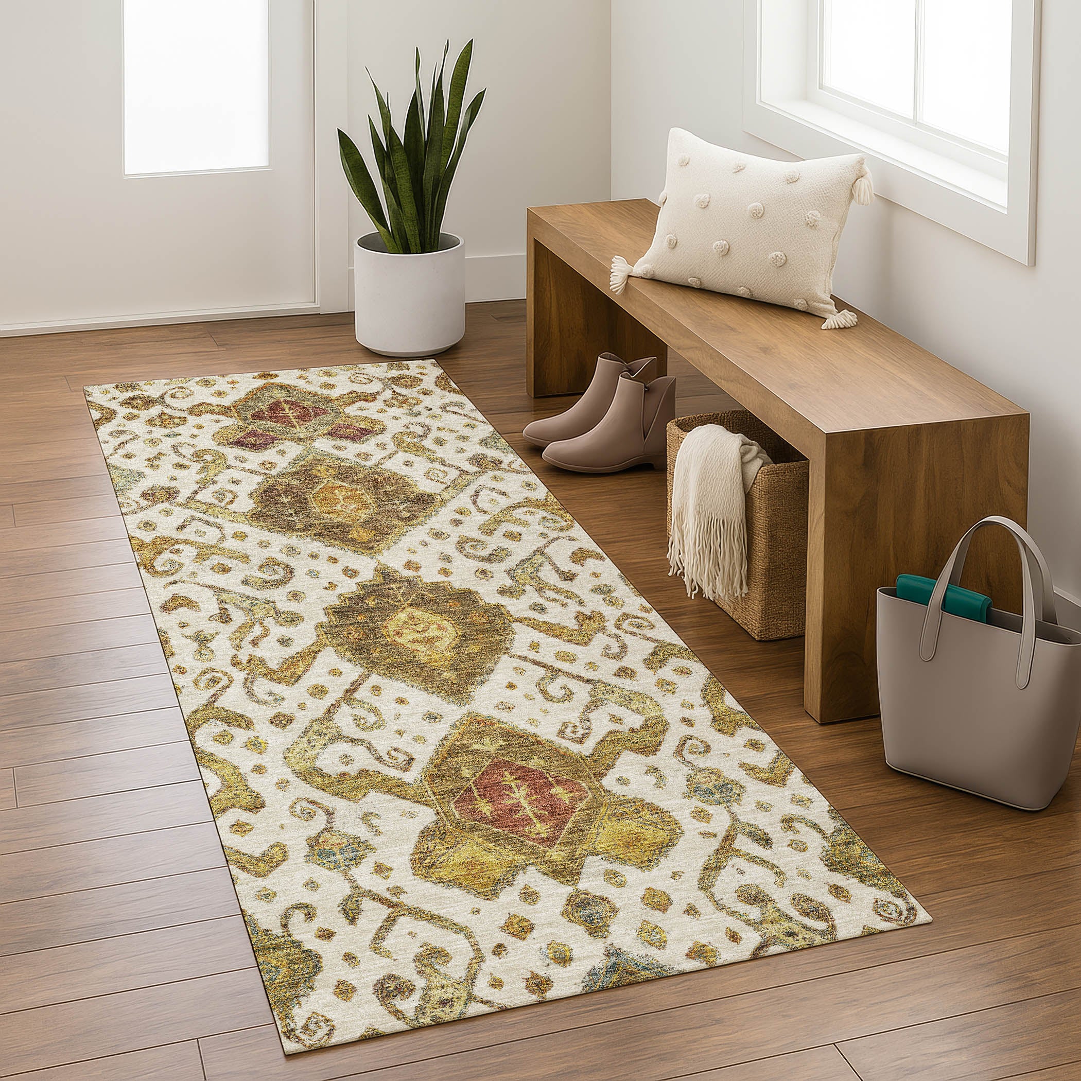 Salzburg Machine Washable Traditional Ivory Rug 2'3" x 7'6" #shape_Runner