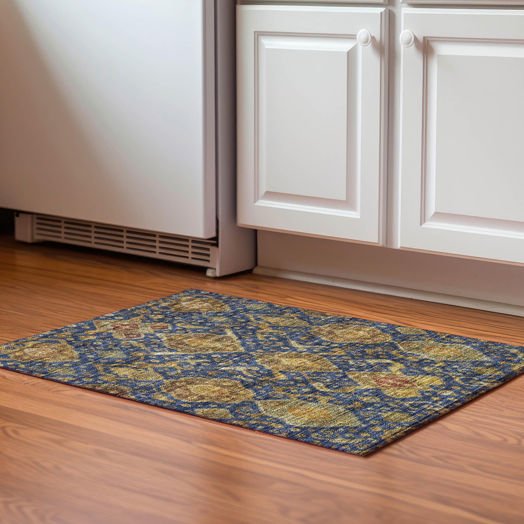 Salzburg Machine Washable Traditional Navy Blue Rug 1'8" x 2'6" #shape_Rectangle