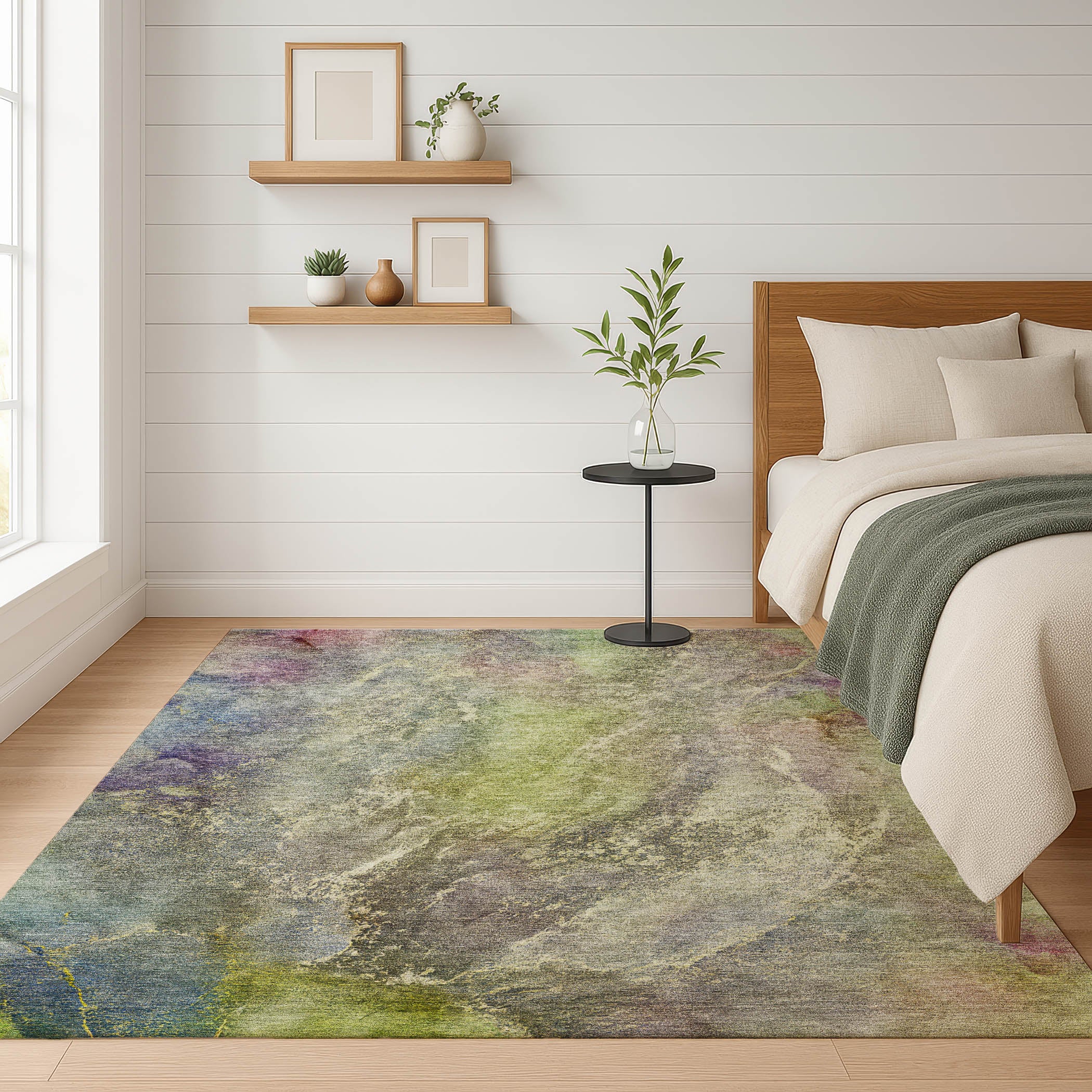 Sintra Machine Washable Transitional Green Rug 3' x 5' #shape_Rectangle