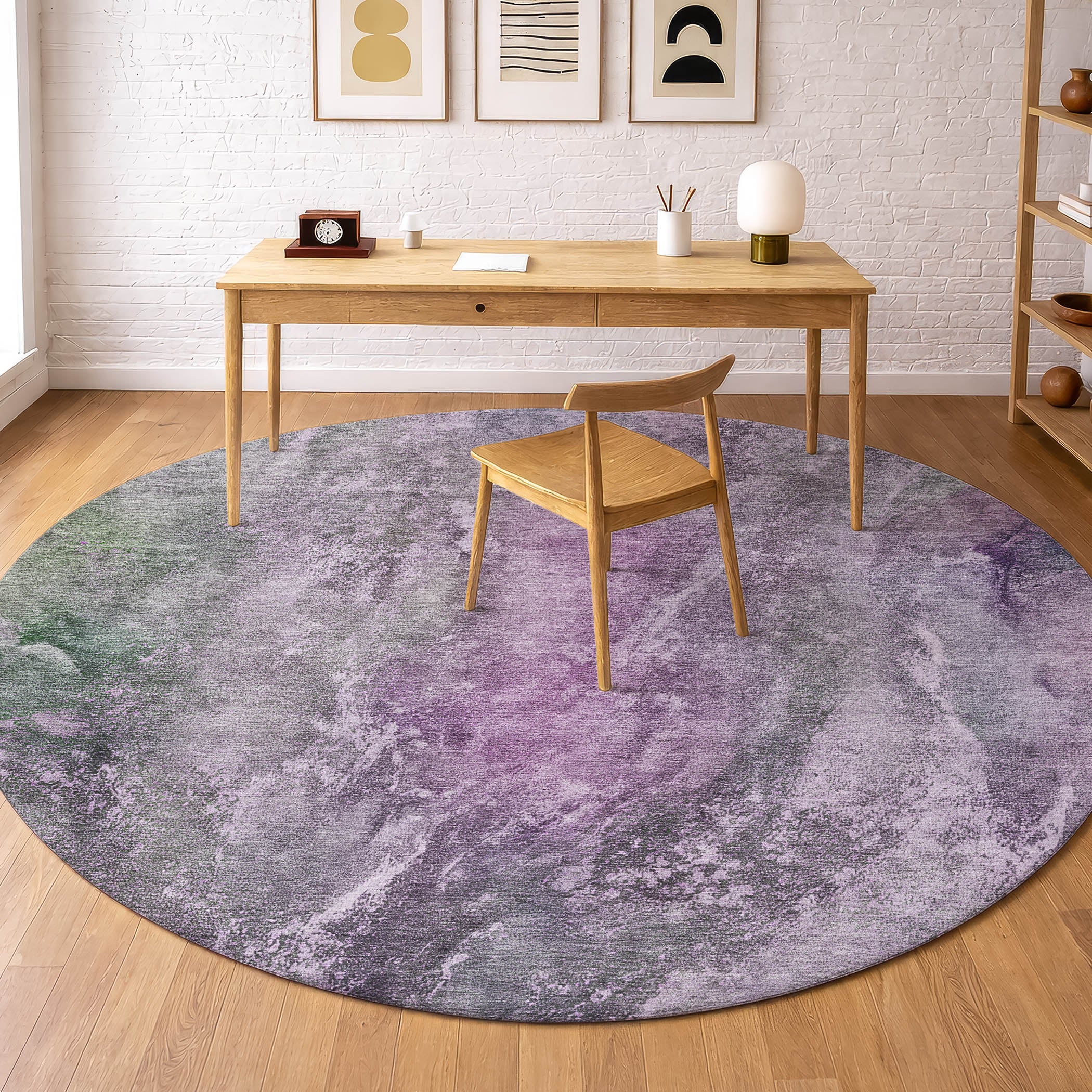 Sintra Machine Washable Transitional Plum Purple Rug 8' x 8' #shape_Round