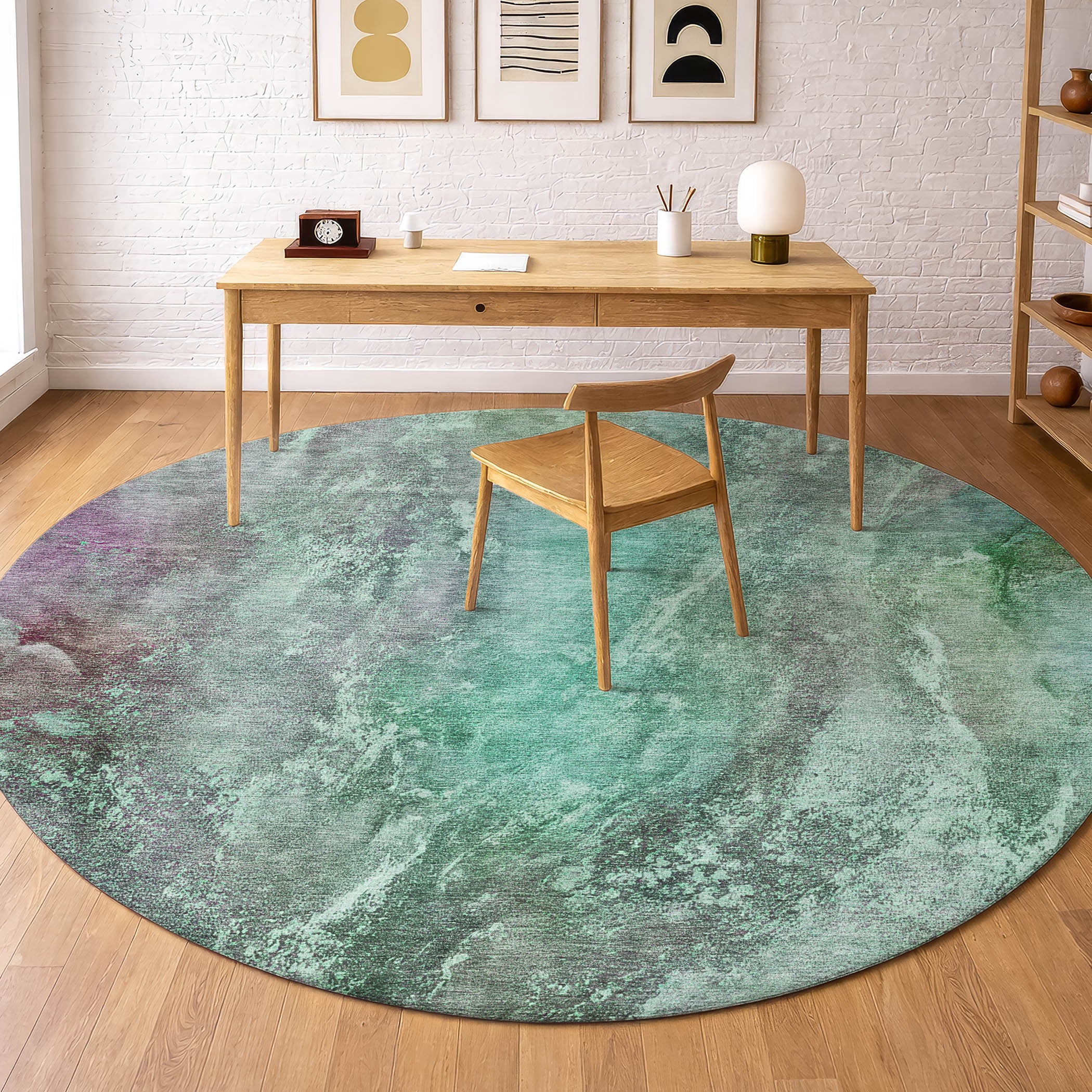 Sintra Machine Washable Transitional Teal Rug 8' x 8' #shape_Round