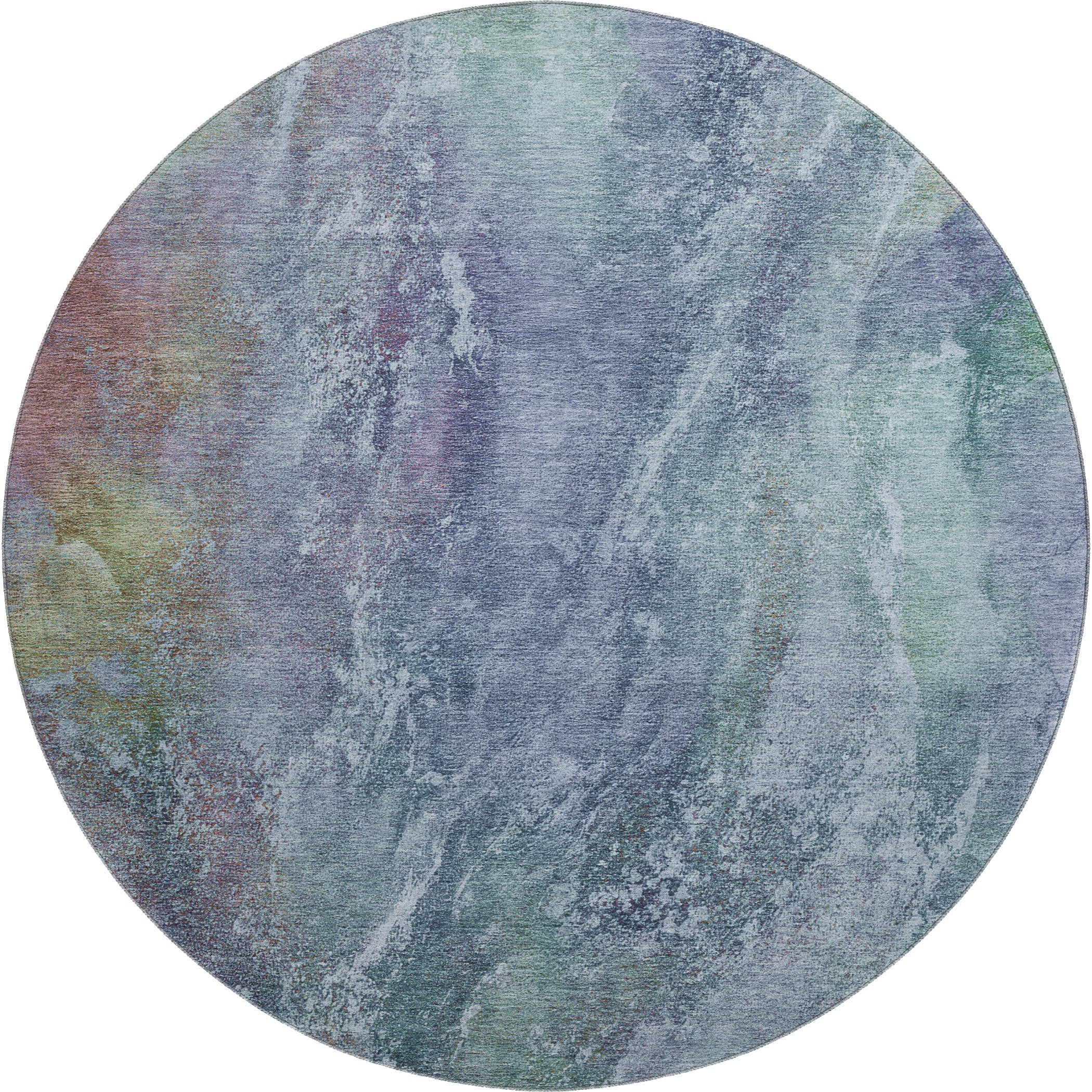 Dublin Machine Washable Transitional Blue Rug 8' x 8' #shape_Round
