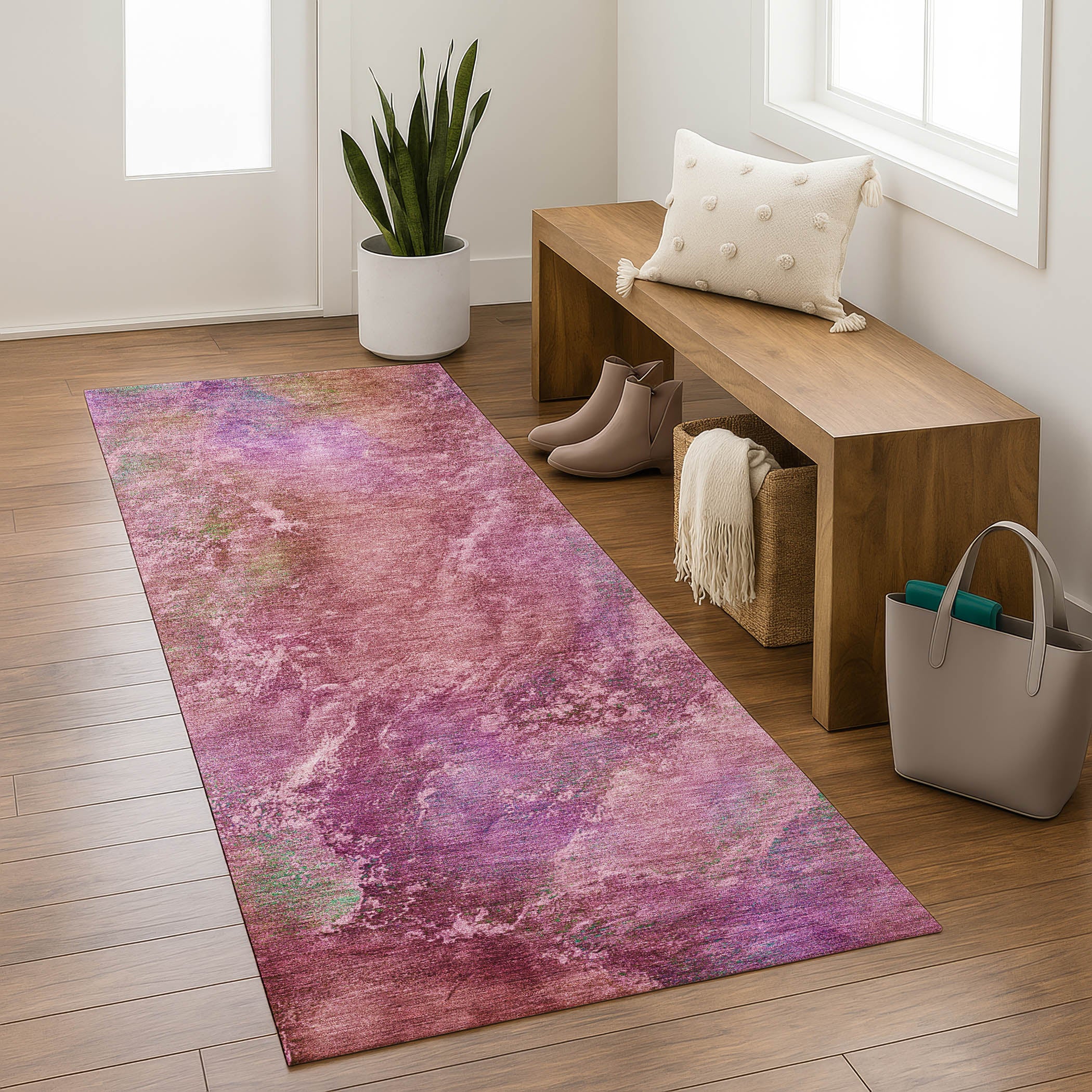 Dublin Machine Washable Transitional Blush Pink Rug 2'3" x 7'6" #shape_Runner