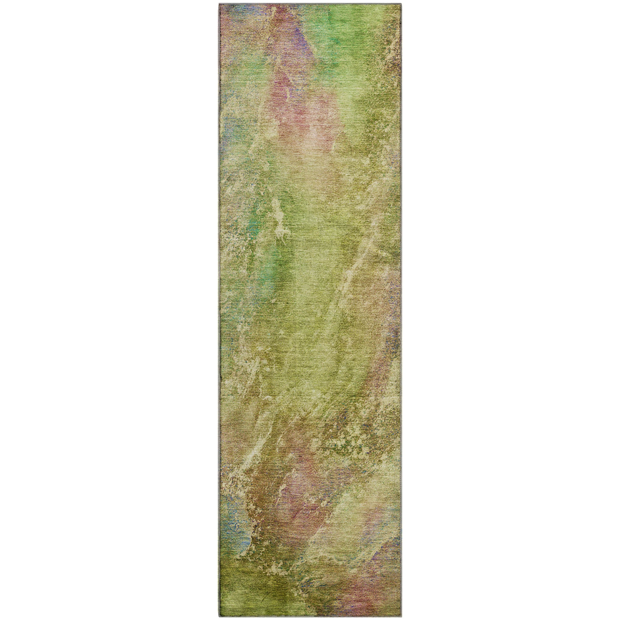 Dublin Machine Washable Transitional Green Rug 2'3" x 7'6" #shape_Runner