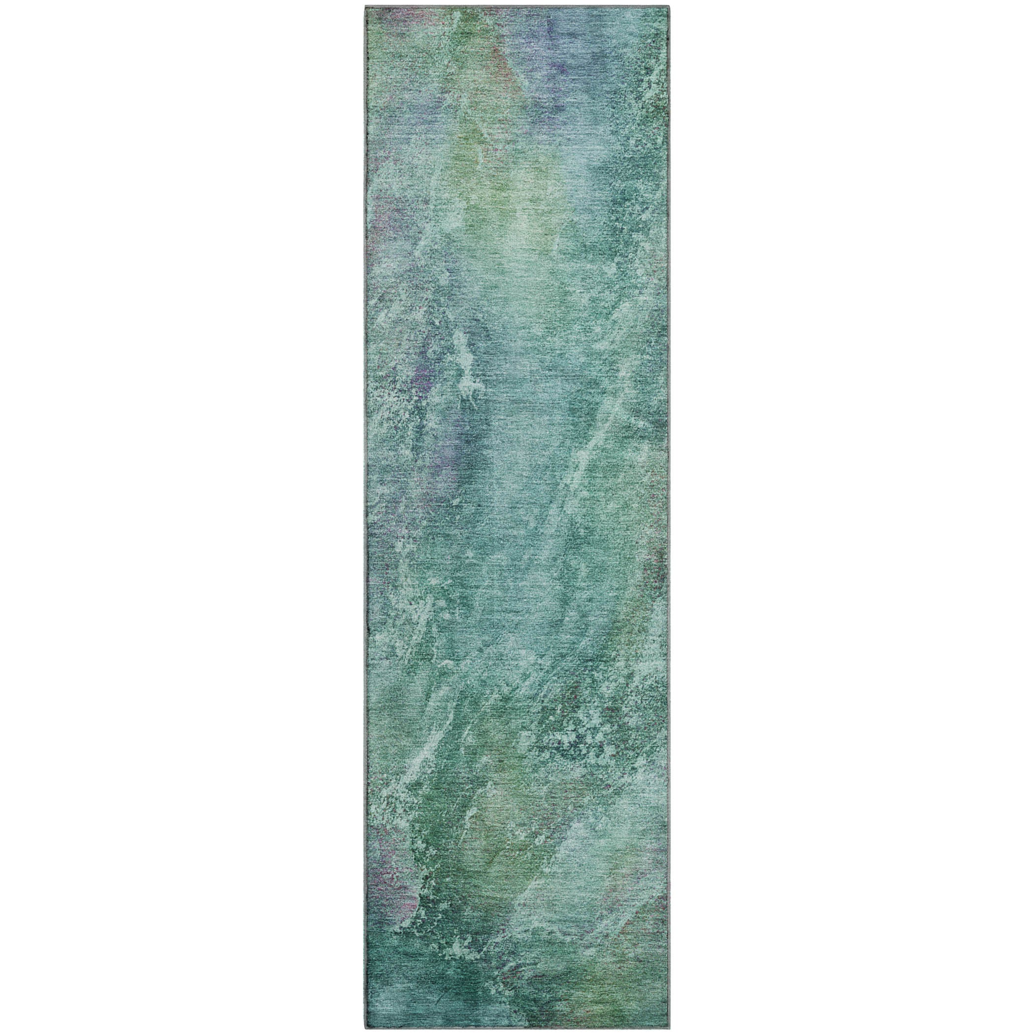 Dublin Machine Washable Transitional Teal Rug 2'3" x 7'6" #shape_Runner