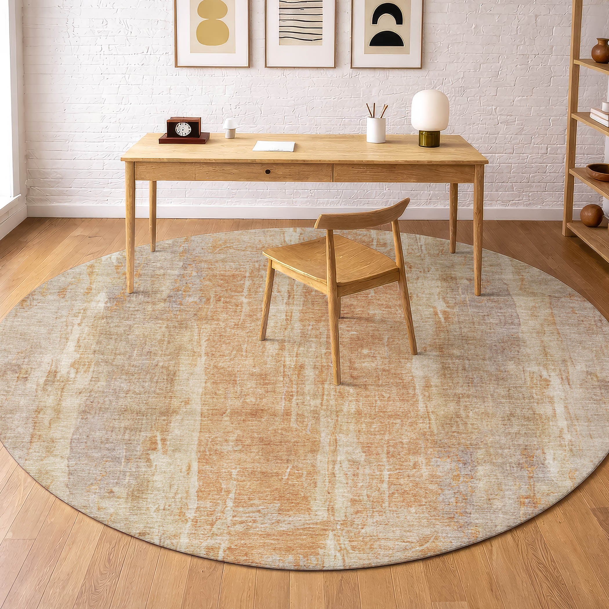 Dubrovnik Machine Washable Transitional Khaki Brown Rug 8' x 8' #shape_Round