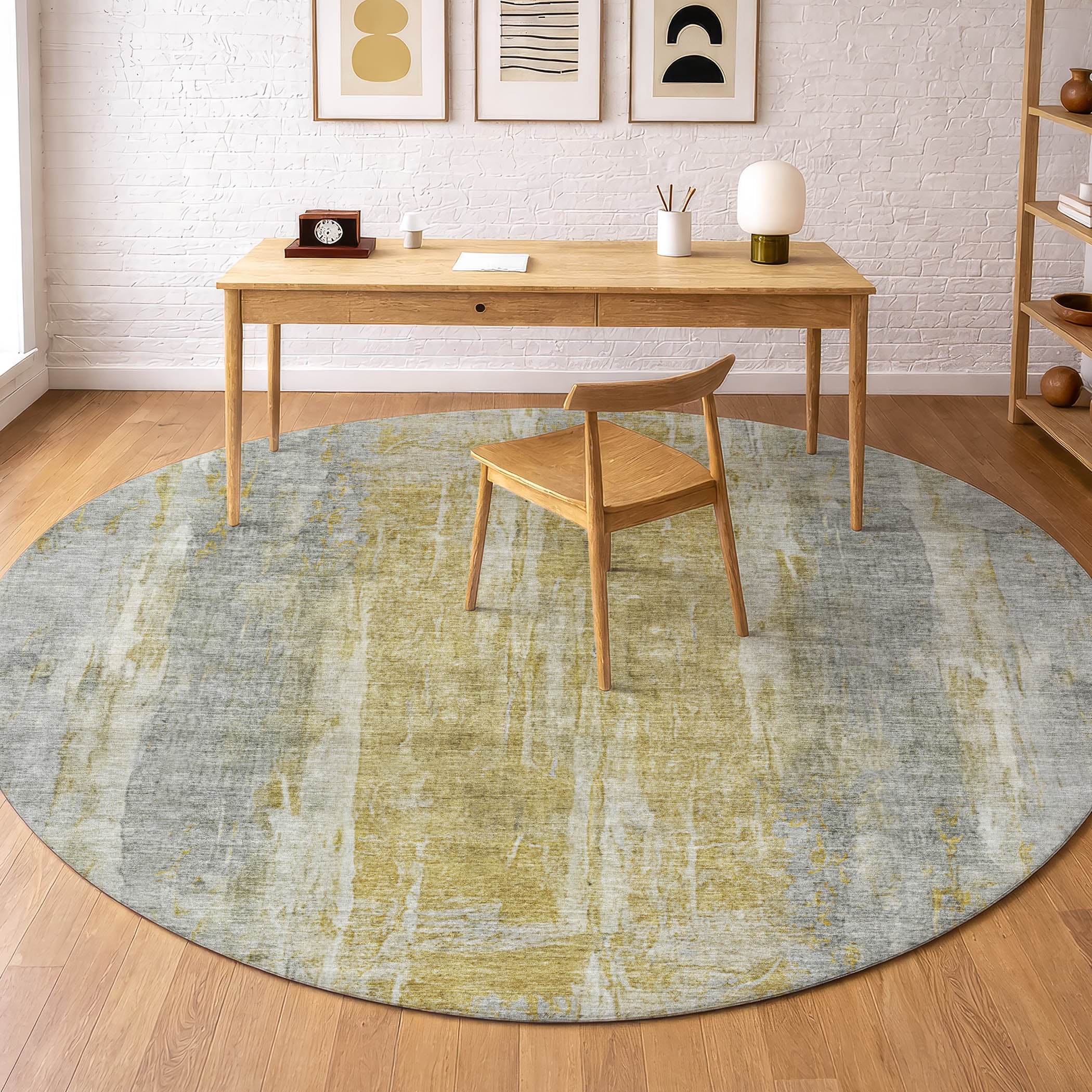 Dubrovnik Machine Washable Transitional Pewter Gray Rug 8' x 8' #shape_Round