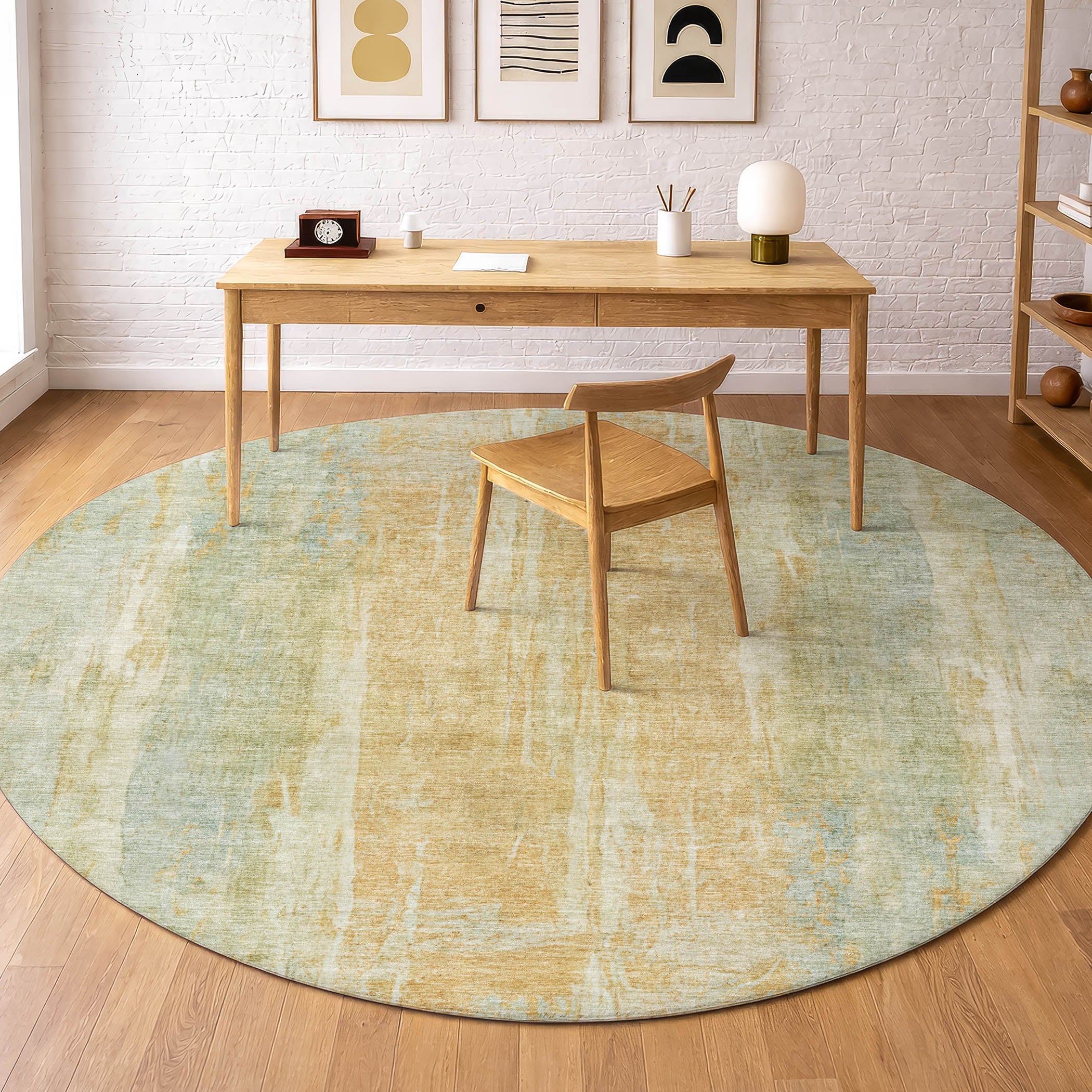 Dubrovnik Machine Washable Transitional Sage Green Rug 8' x 8' #shape_Round