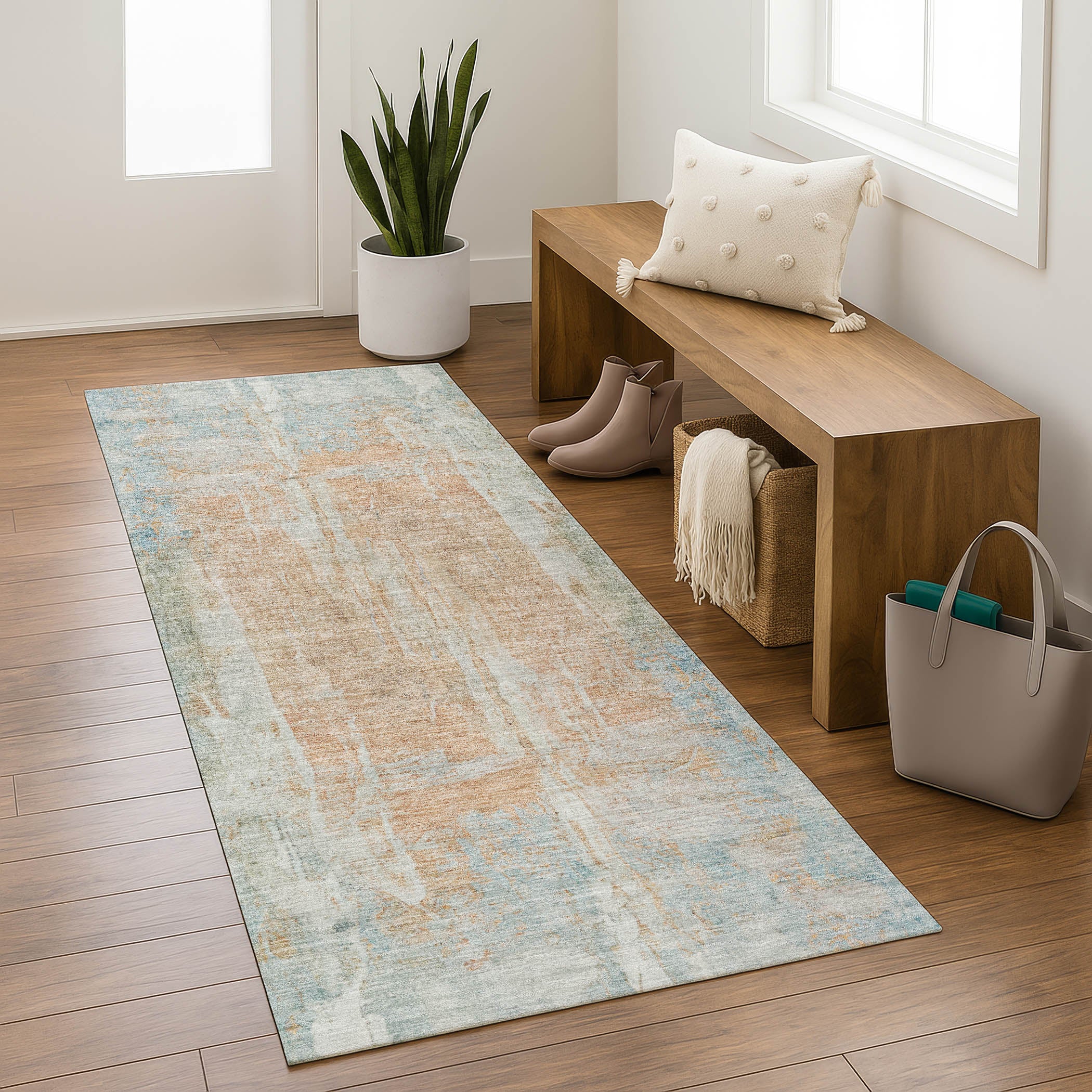 Dubrovnik Machine Washable Transitional Sky Blue Rug 2'3" x 7'6" #shape_Runner
