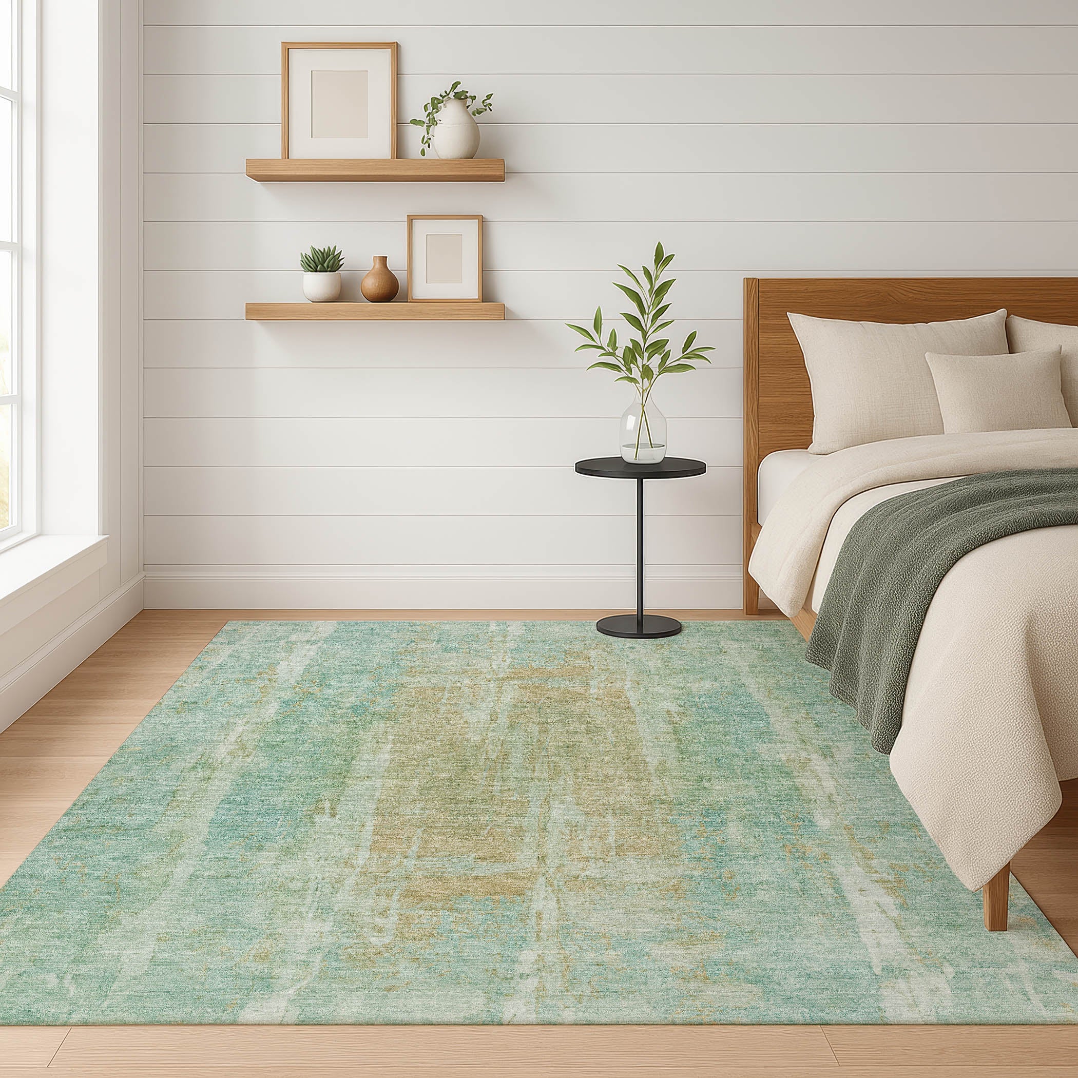 Dubrovnik Machine Washable Transitional Teal Rug 3' x 5' #shape_Rectangle