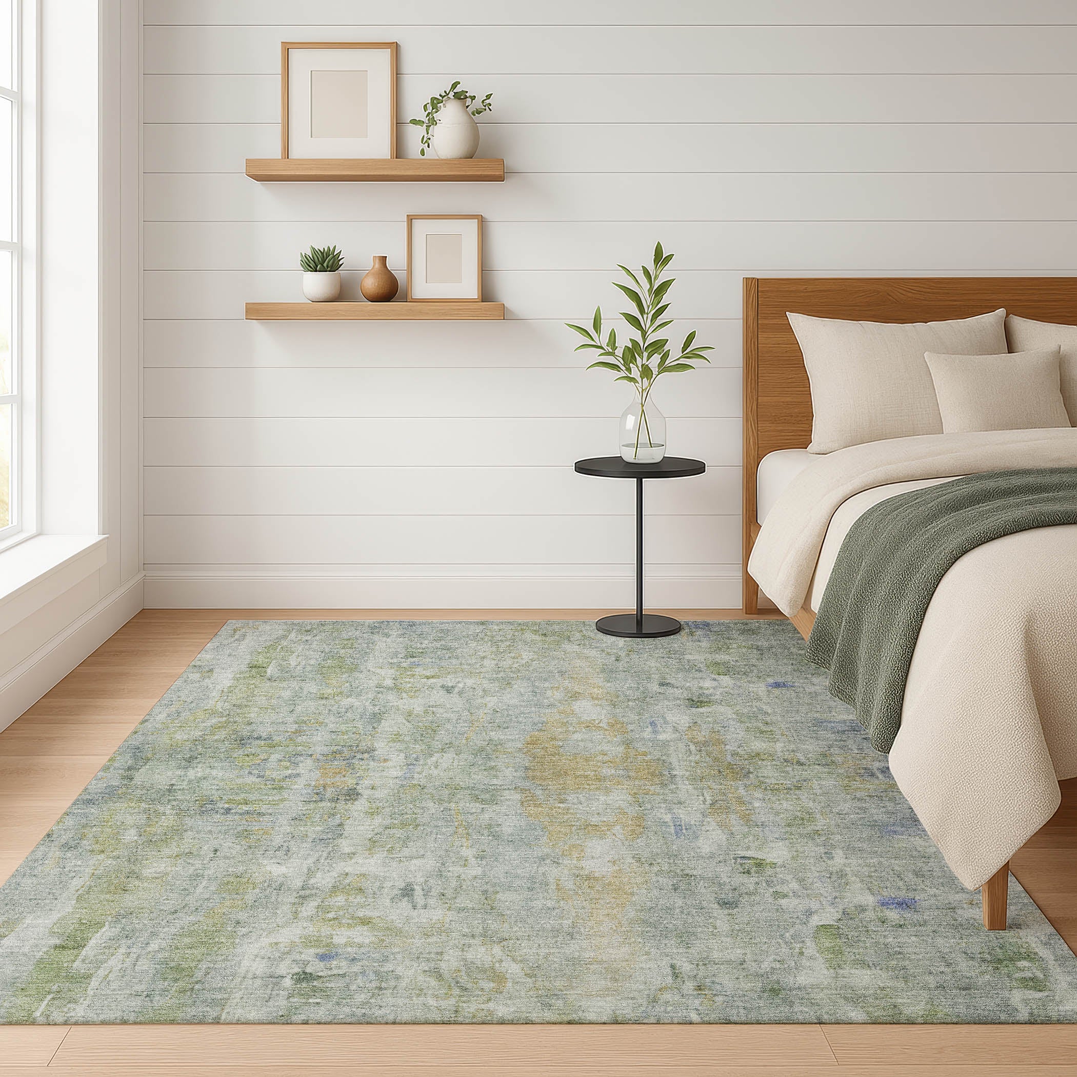 Queenstown Machine Washable Transitional Aloe Green Rug 3' x 5' #shape_Rectangle
