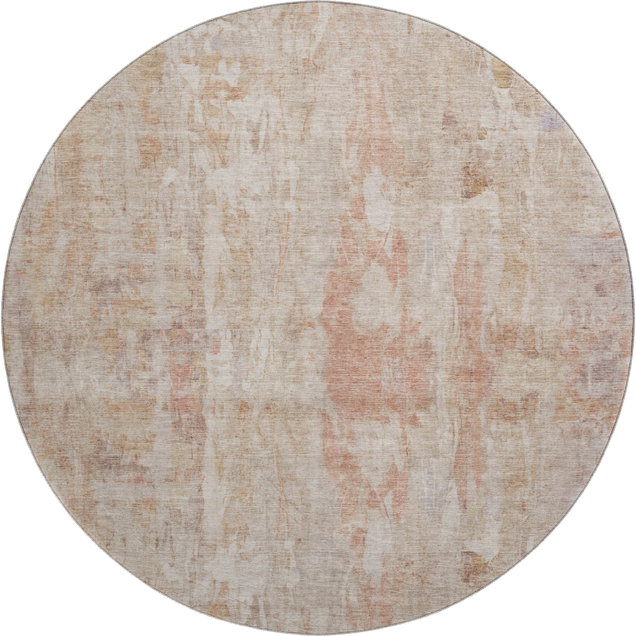 Queenstown Machine Washable Transitional Beige Brown Rug 8' x 8' #shape_Round