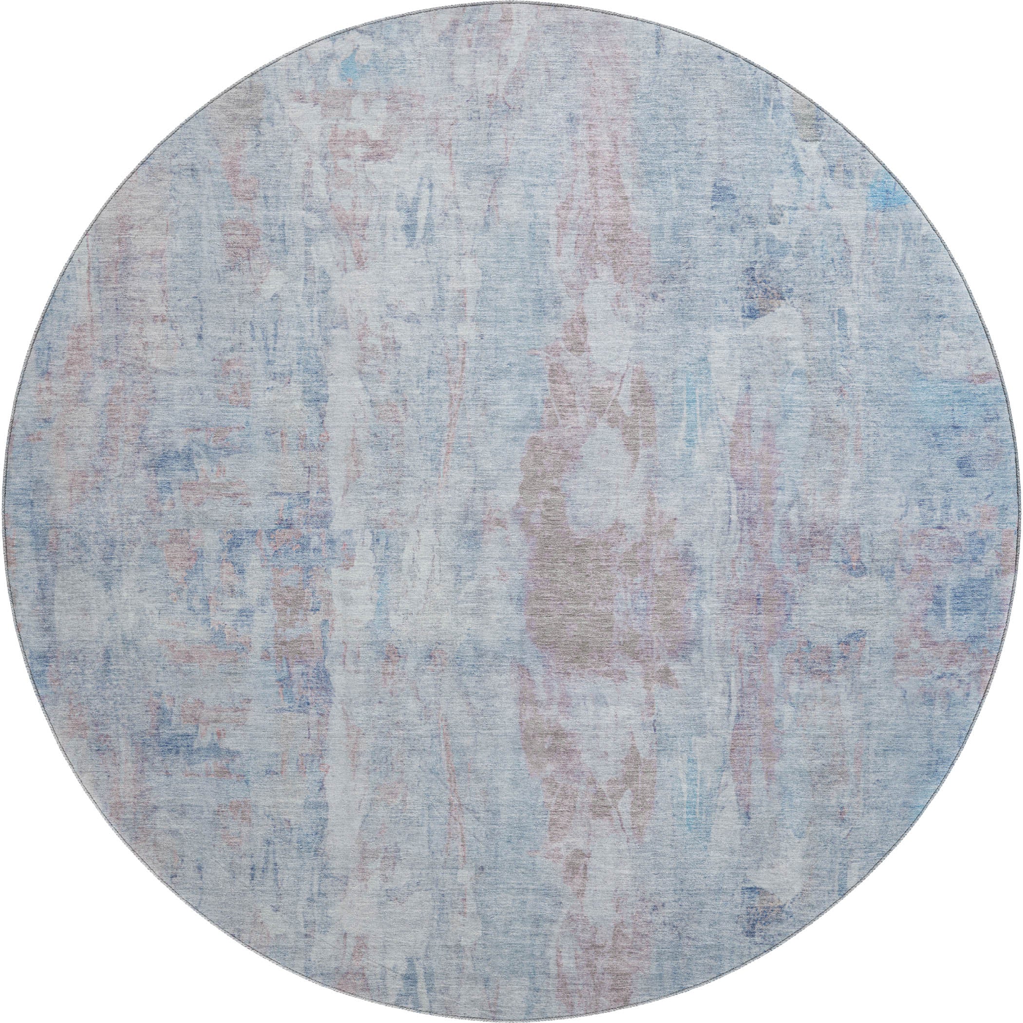 Queenstown Machine Washable Transitional Blue Rug 8' x 8' #shape_Round