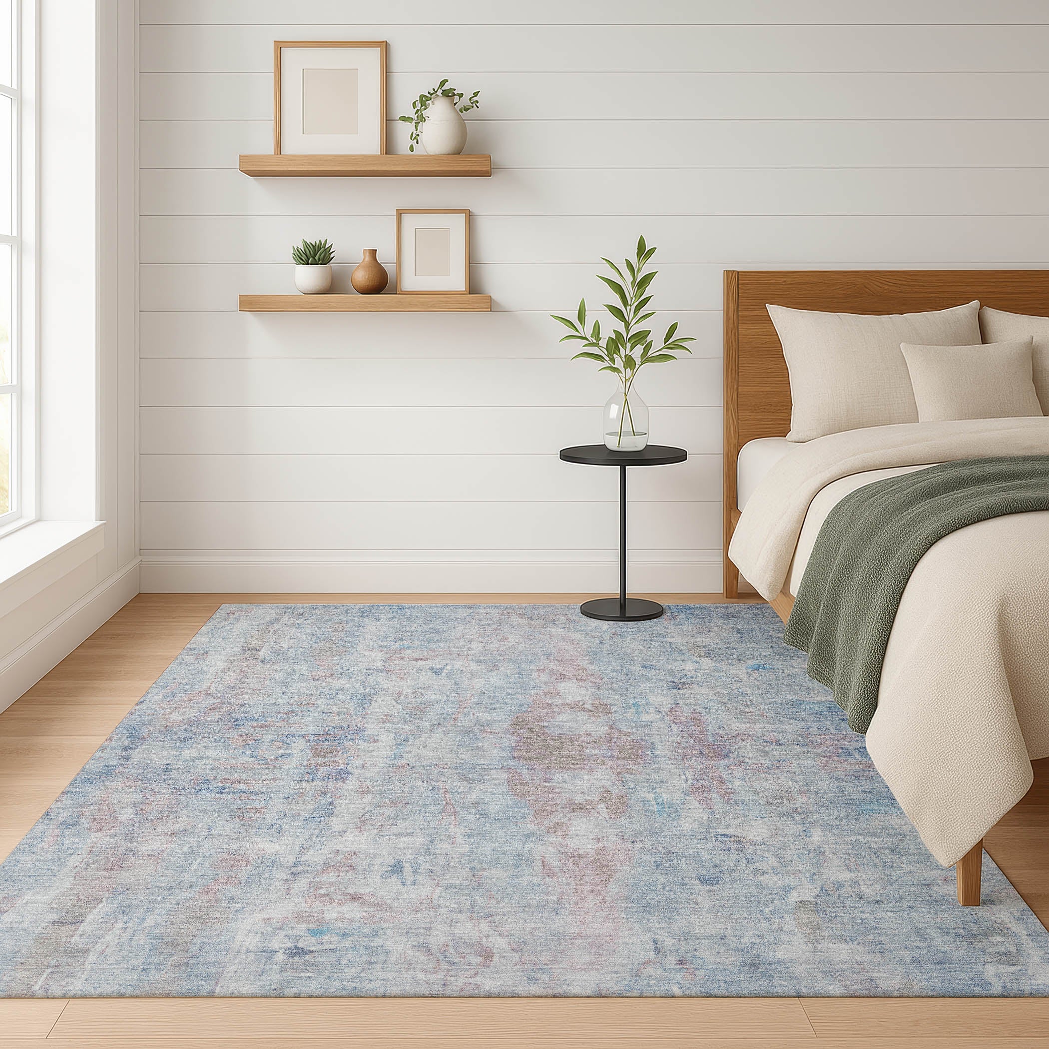 Queenstown Machine Washable Transitional Blue Rug 3' x 5' #shape_Rectangle
