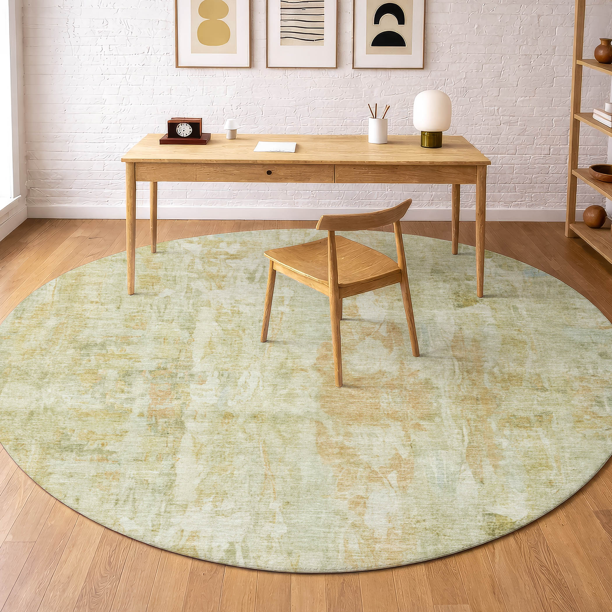 Queenstown Machine Washable Transitional Celery Green Rug 8' x 8' #shape_Round