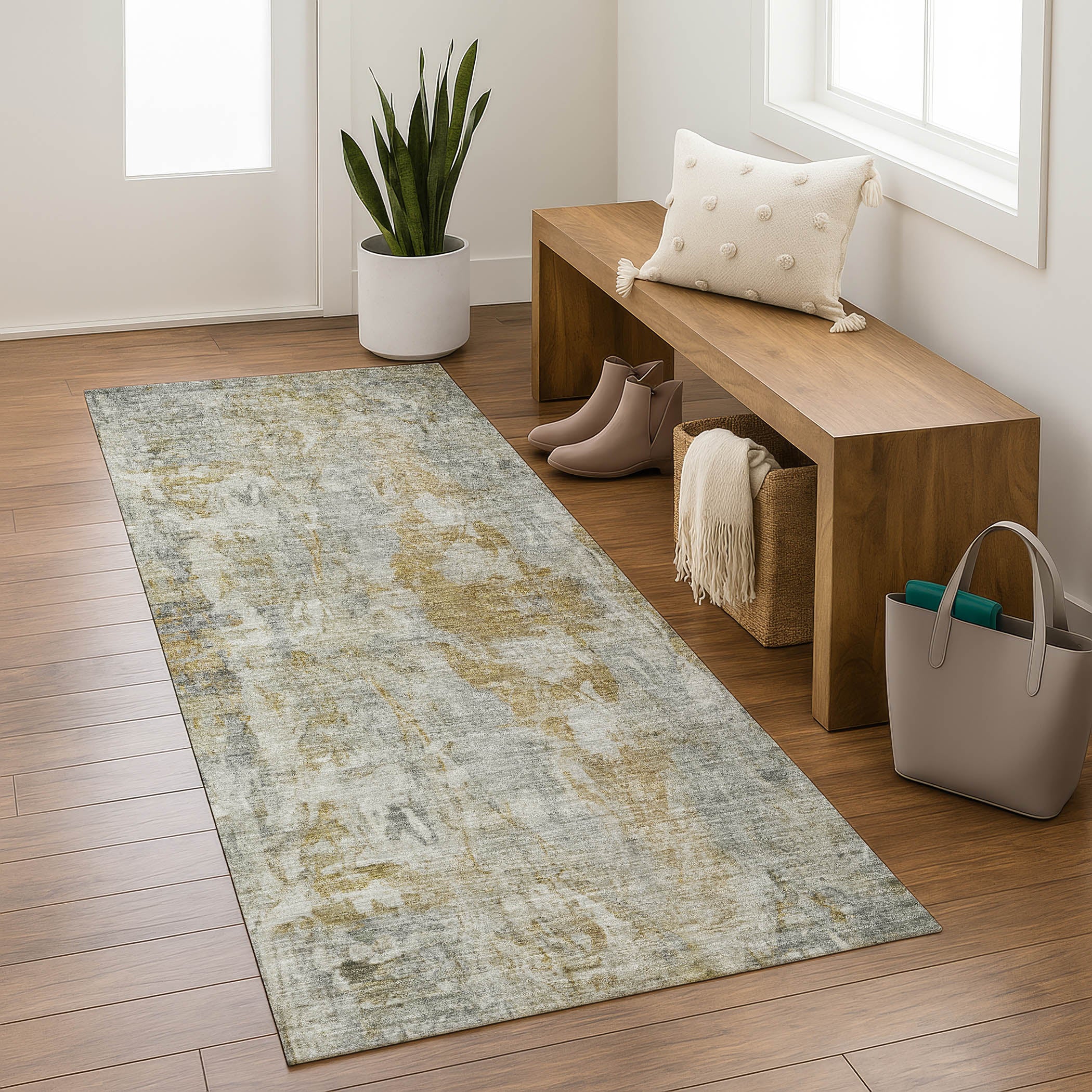 Queenstown Machine Washable Transitional Pewter Gray Rug 2'3" x 7'6" #shape_Runner
