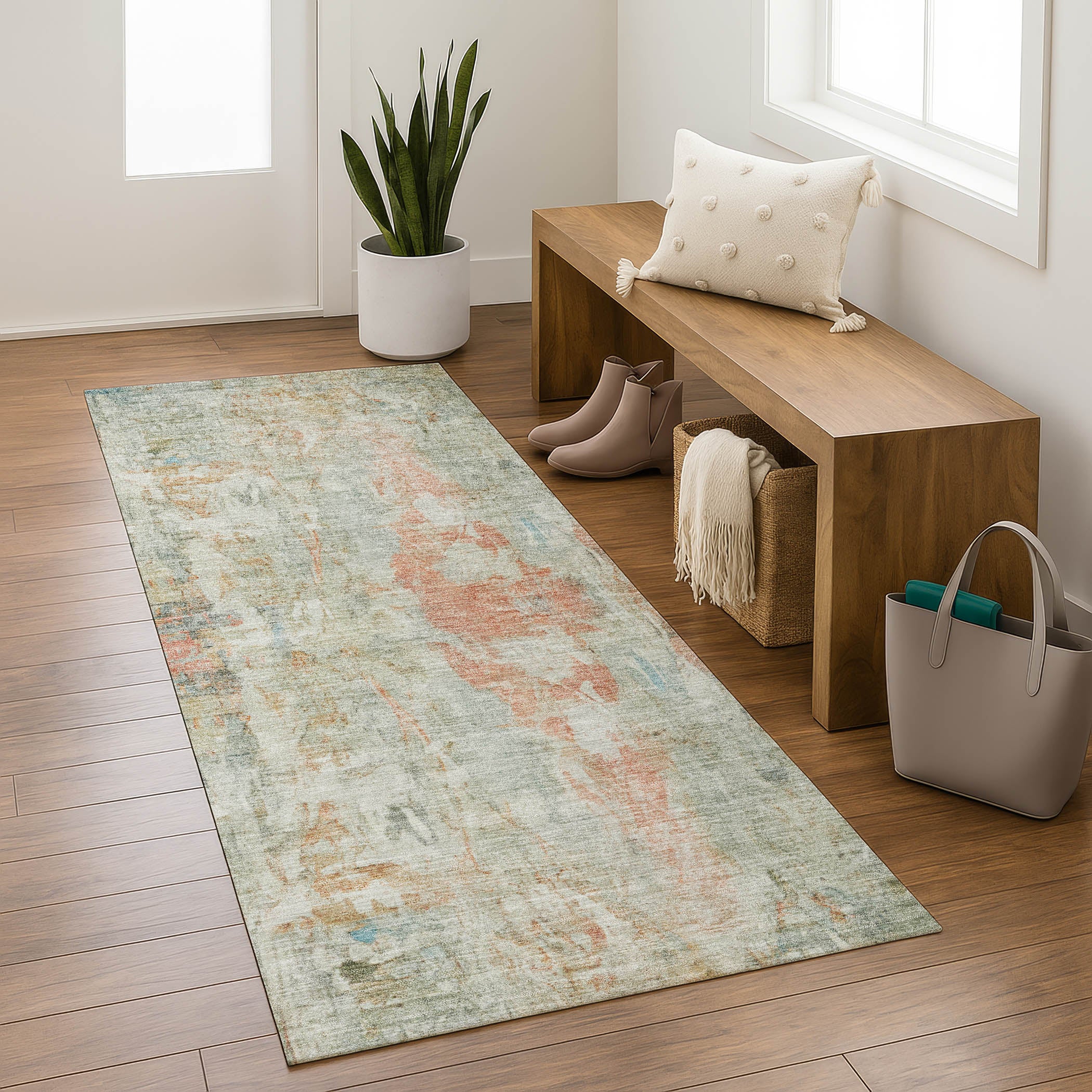 Queenstown Machine Washable Transitional Sage Green Rug 2'3" x 7'6" #shape_Runner