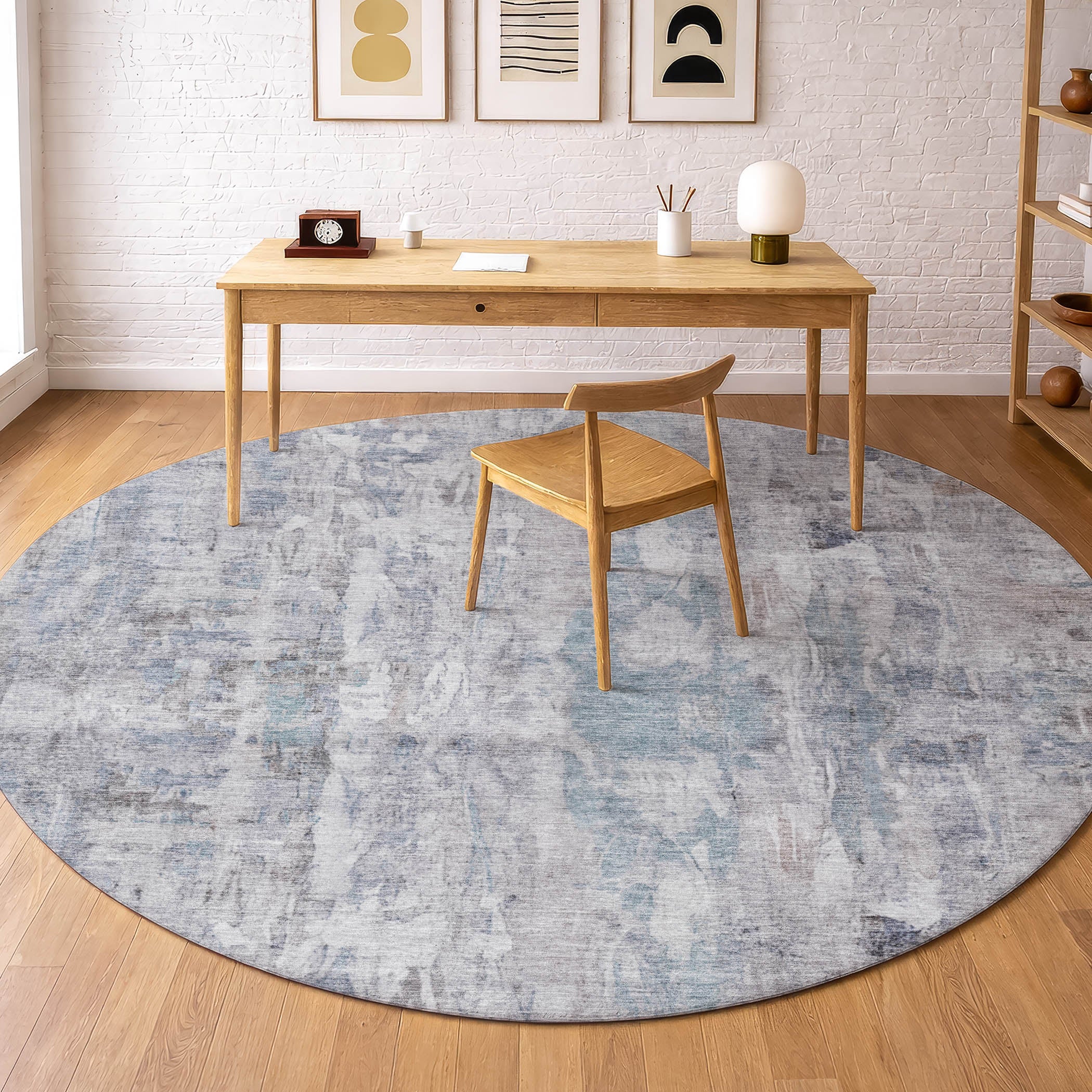 Queenstown Machine Washable Transitional Taupe Brown Rug 8' x 8' #shape_Round