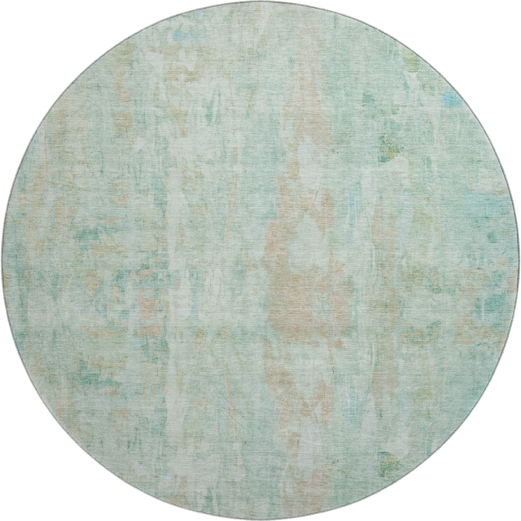 Queenstown Machine Washable Transitional Turquoise Teal Rug 8' x 8' #shape_Round