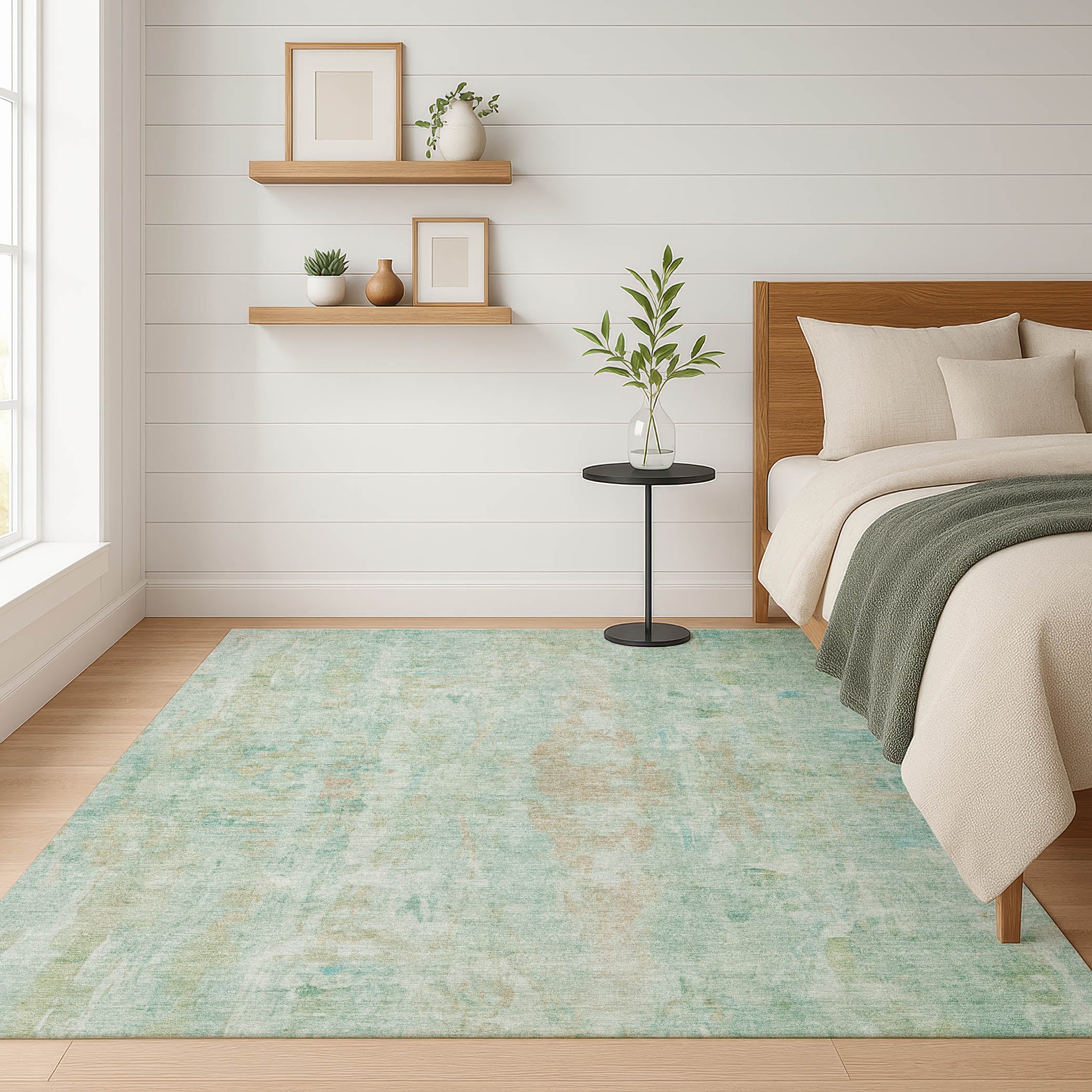 Queenstown Machine Washable Transitional Turquoise Teal Rug 3' x 5' #shape_Rectangle