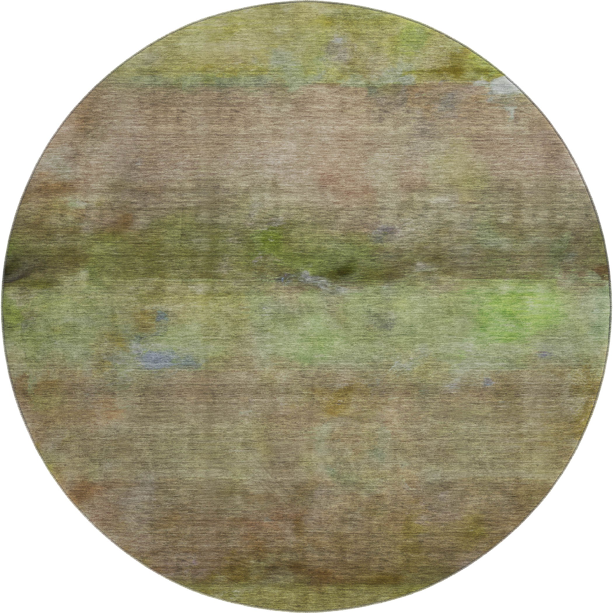 Cartagena Machine Washable Transitional Olive Green Rug 8' x 8' #shape_Round