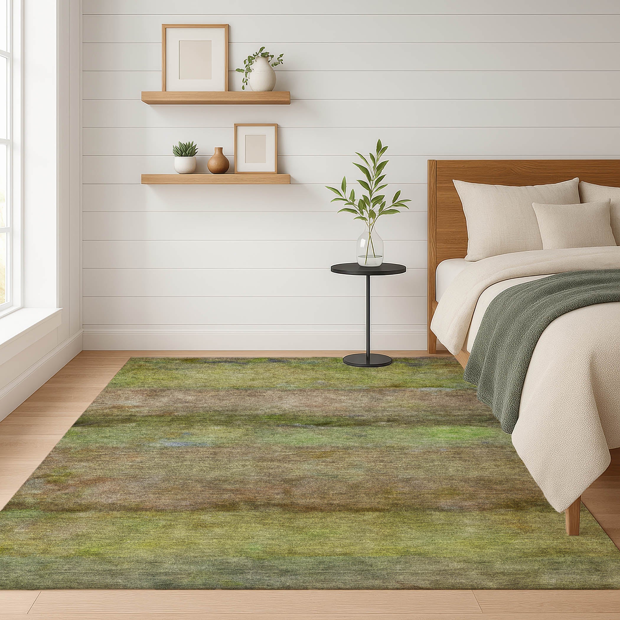Cartagena Machine Washable Transitional Olive Green Rug 3' x 5' #shape_Rectangle