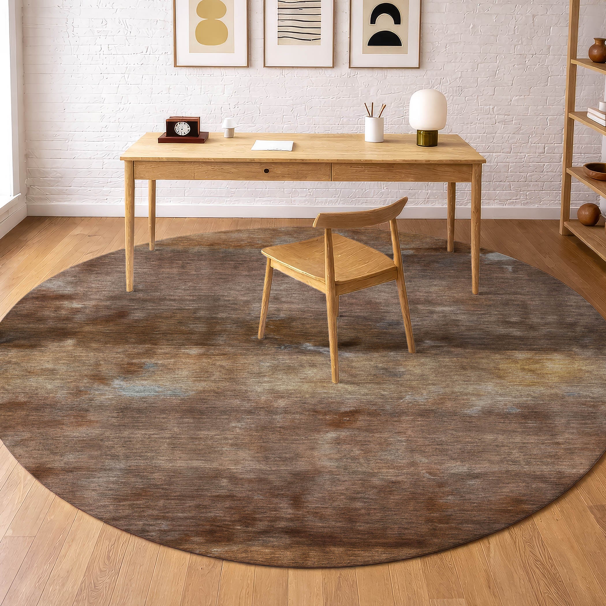 Cartagena Machine Washable Transitional Paprika Orange Rug 8' x 8' #shape_Round