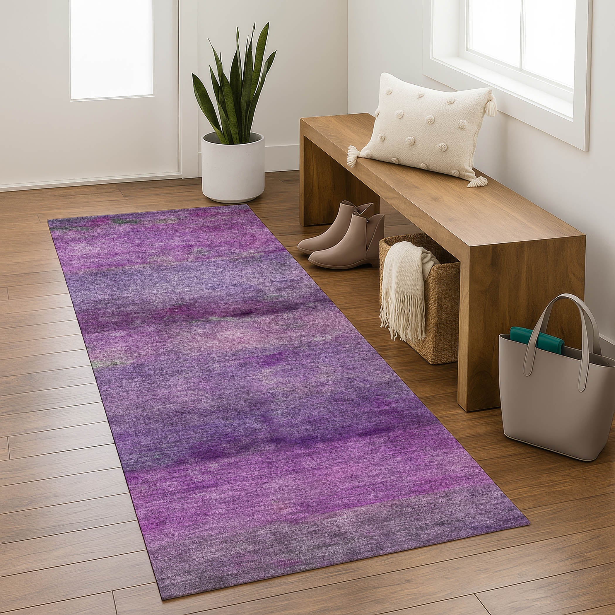 Cartagena Machine Washable Transitional Purple Rug 2'3" x 7'6" #shape_Runner