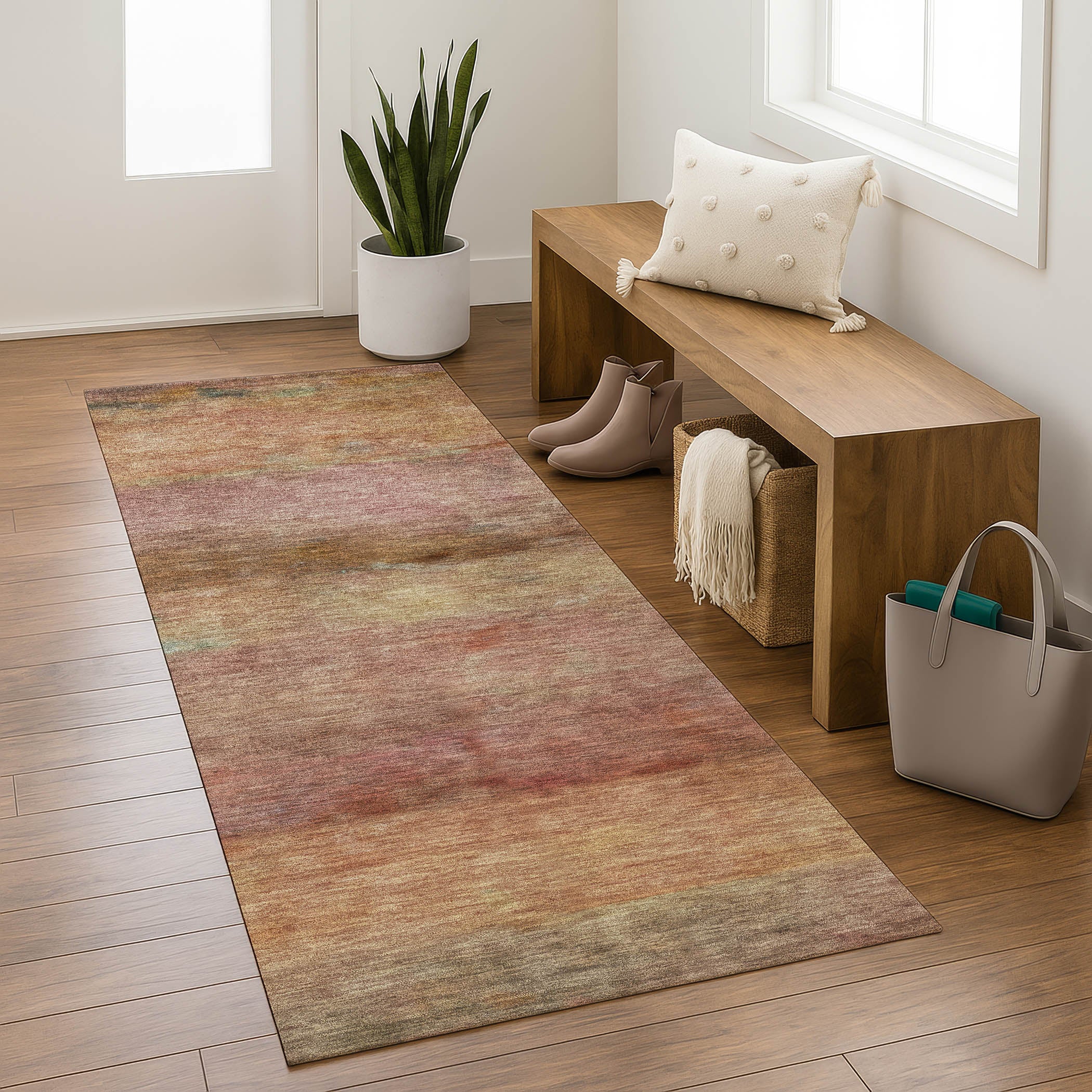 Cartagena Machine Washable Transitional Terracotta Orange Rug 2'3" x 7'6" #shape_Runner