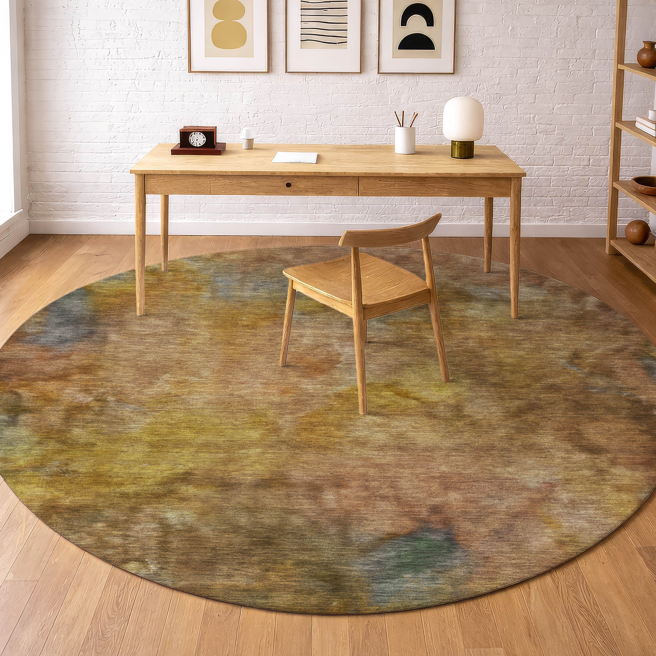 Porto Machine Washable Transitional Copper Orange Rug 8' x 8' #shape_Round